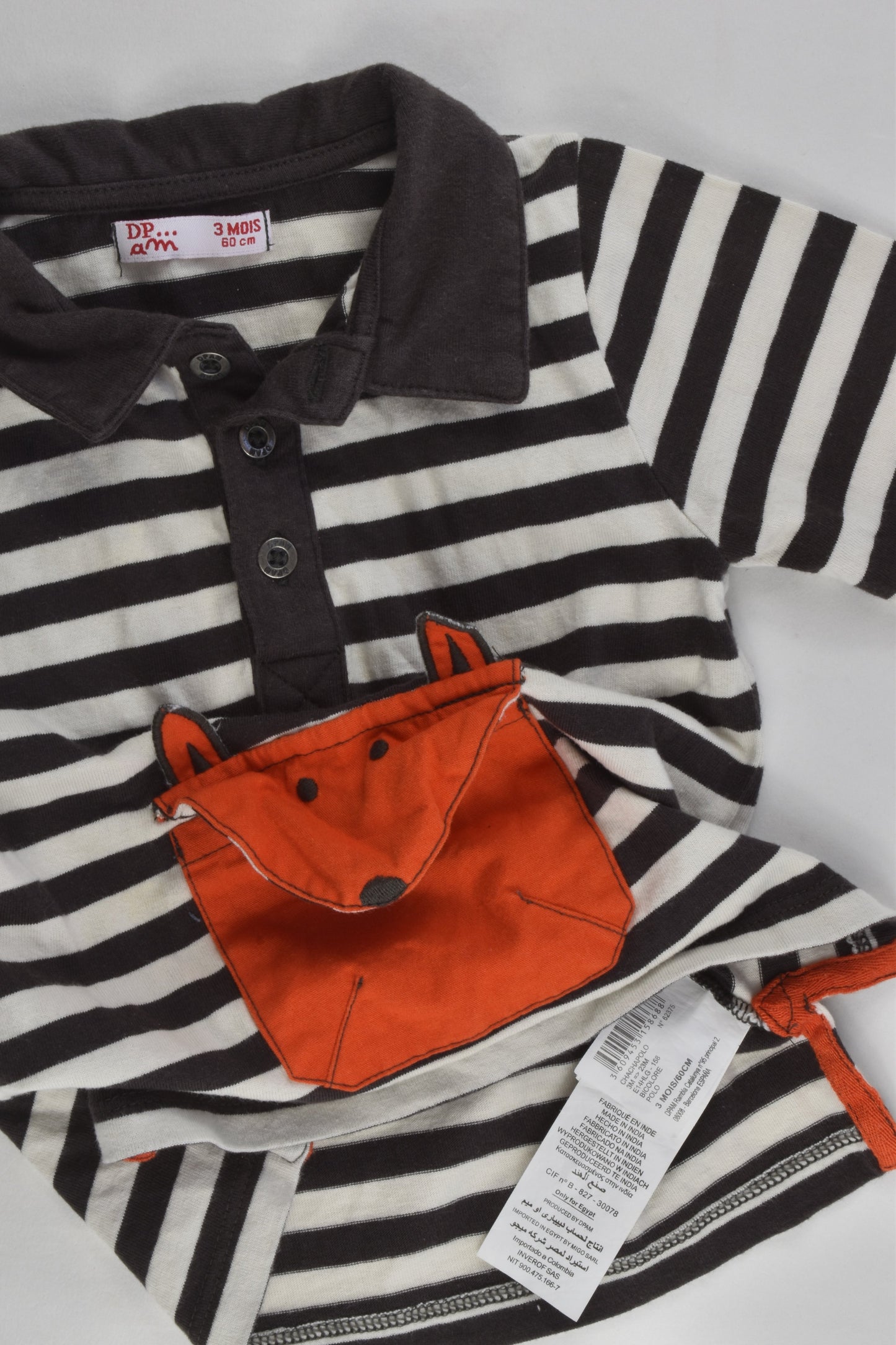 Du Pareil Au Même Size 000 (3 months, 60 cm) Fox Pocket Top