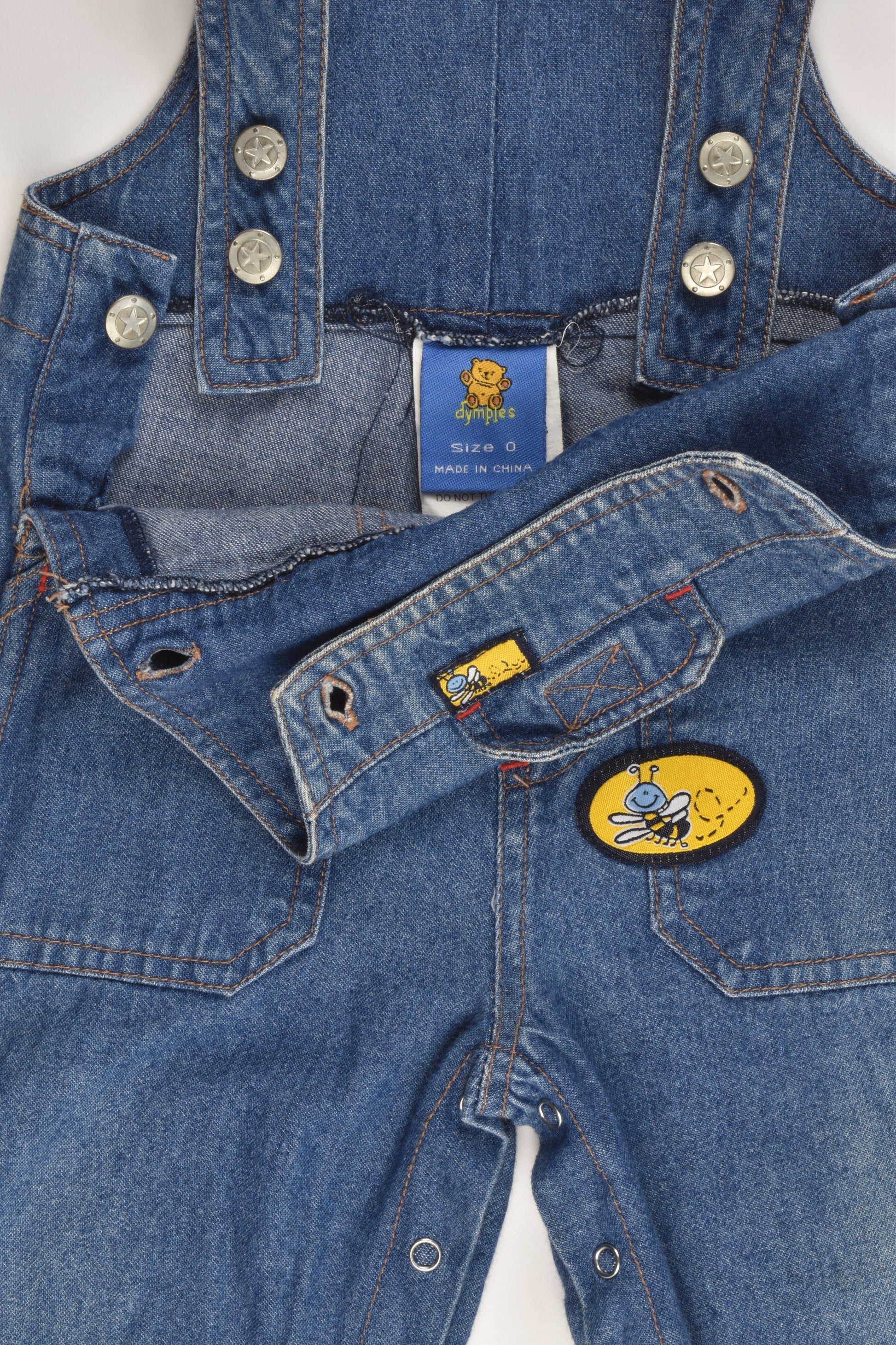 Dymples Size 0 Vintage Soft Denim Overalls with Bee Details