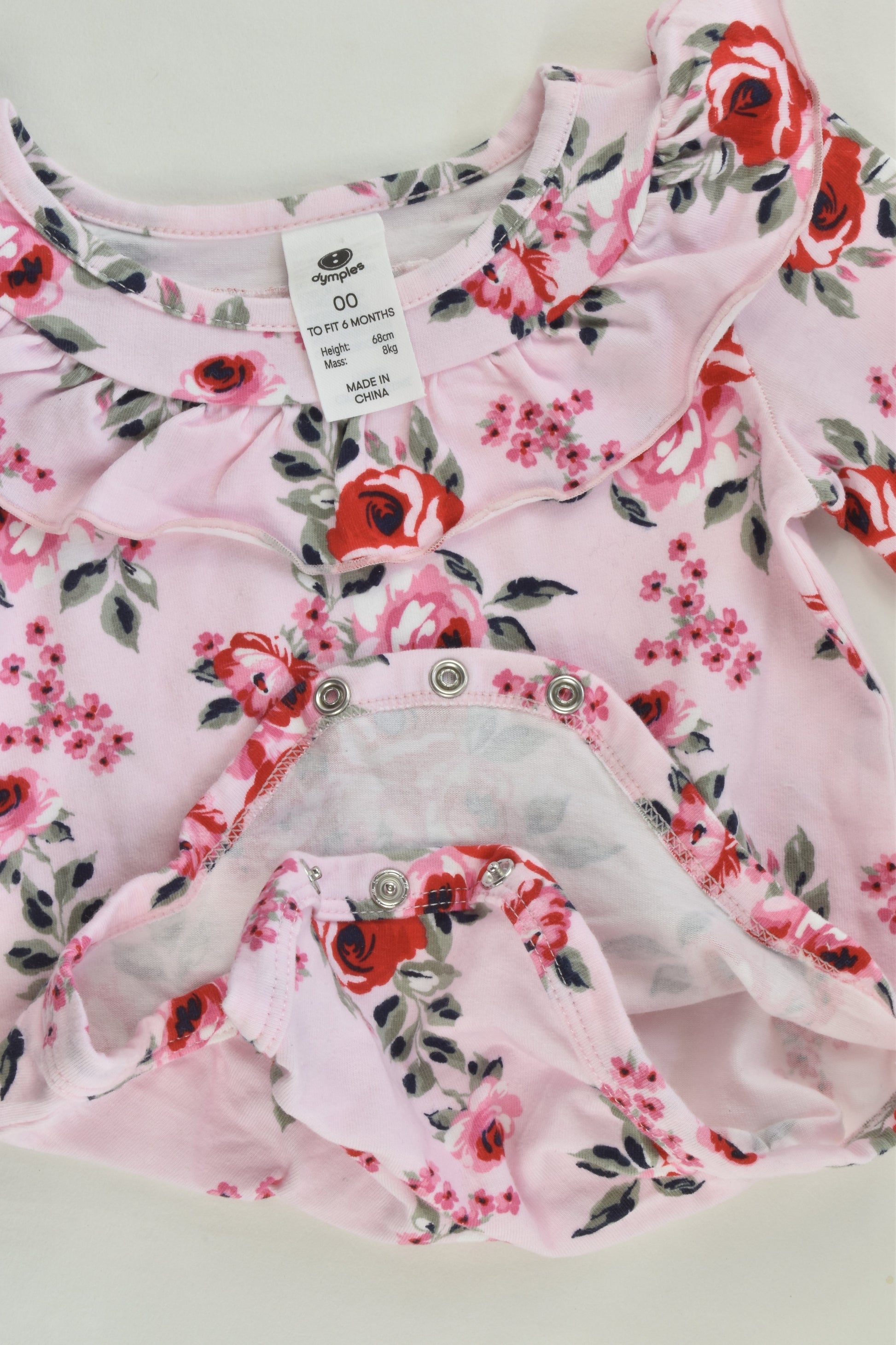 Dymples Size 00 Roses and Ruffle Bodysuit