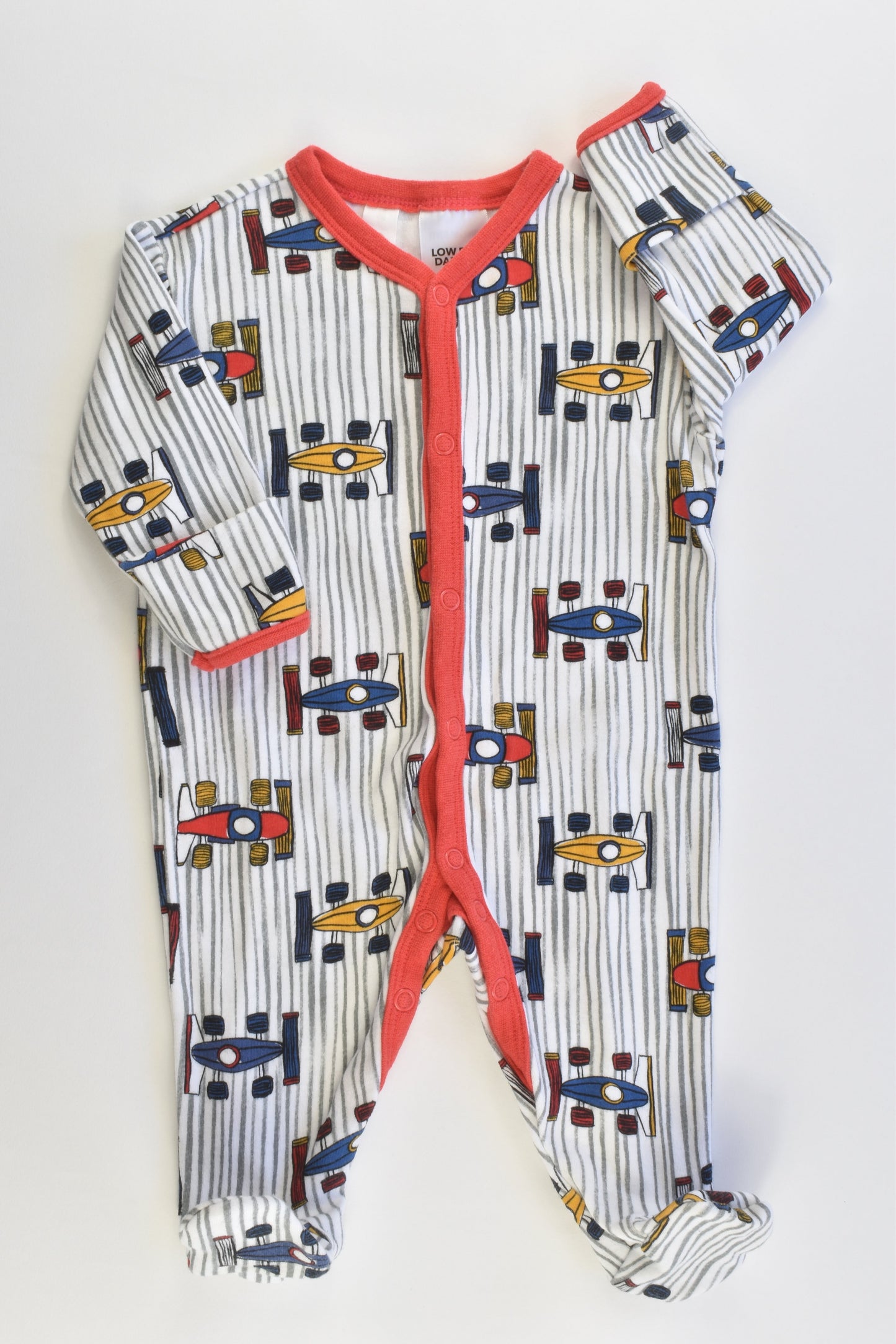 Dymples Size 000 (3 months) Racing Cars Footed Romper