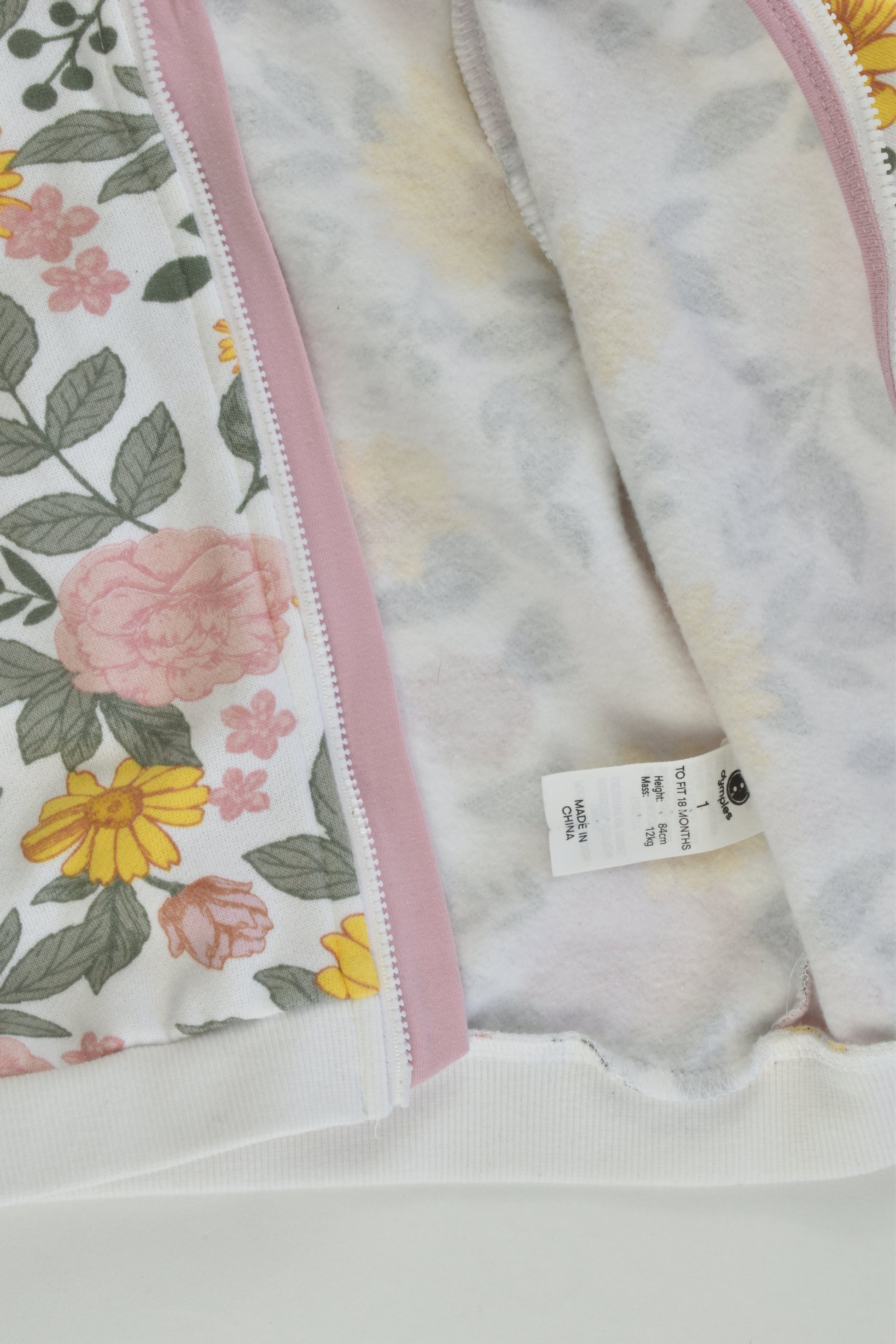 Dymples Size 1 Floral Zip Hooded Jumper