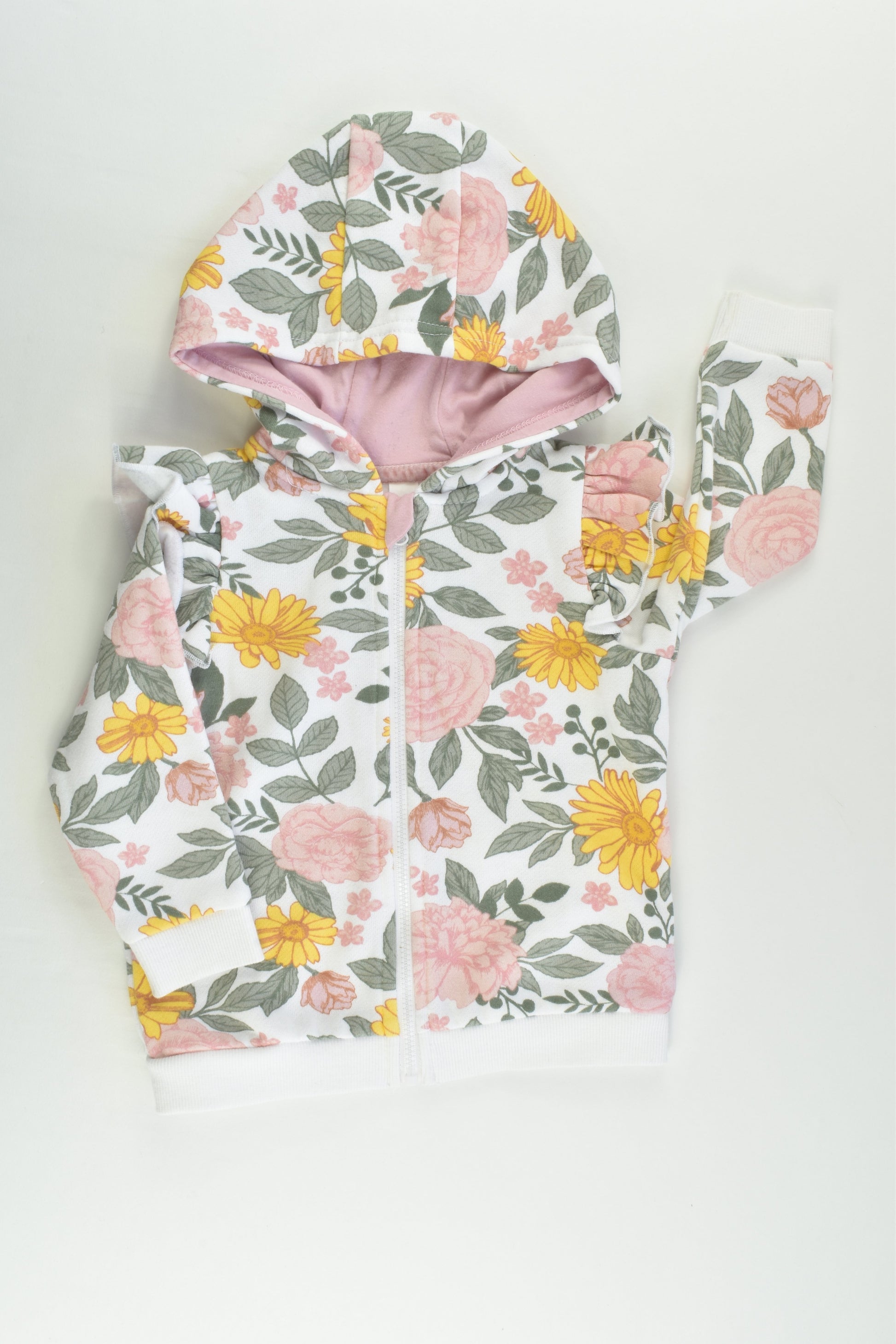 Dymples Size 1 Floral Zip Hooded Jumper