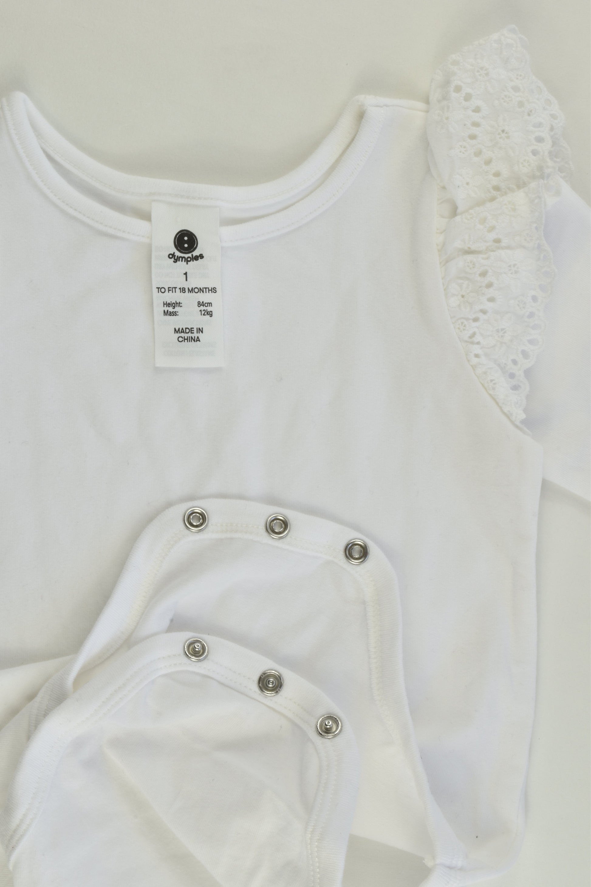 Dymples Size 1 White Lace Ruffle Sleeve Bodysuit