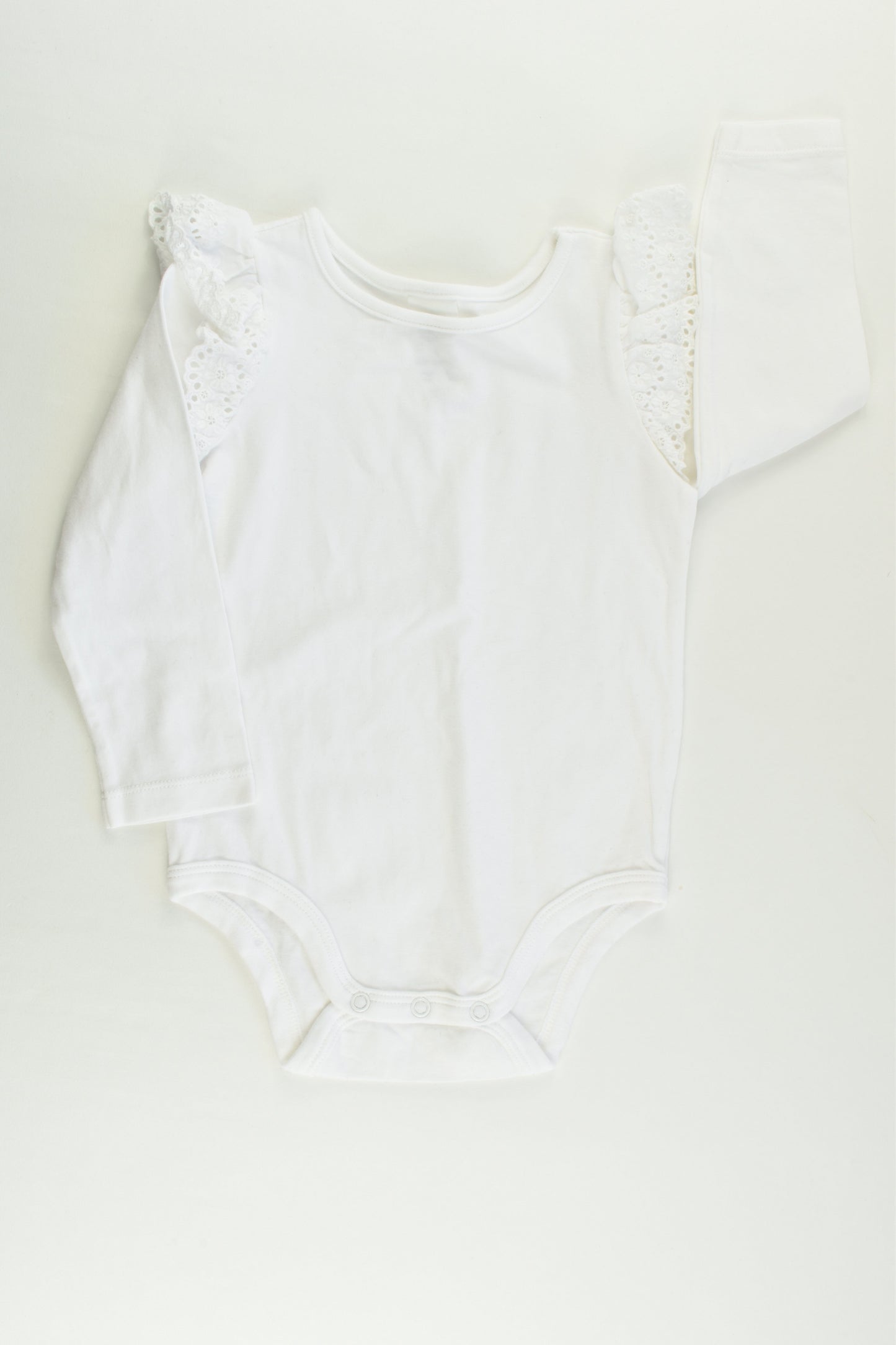 Dymples Size 1 White Lace Ruffle Sleeve Bodysuit