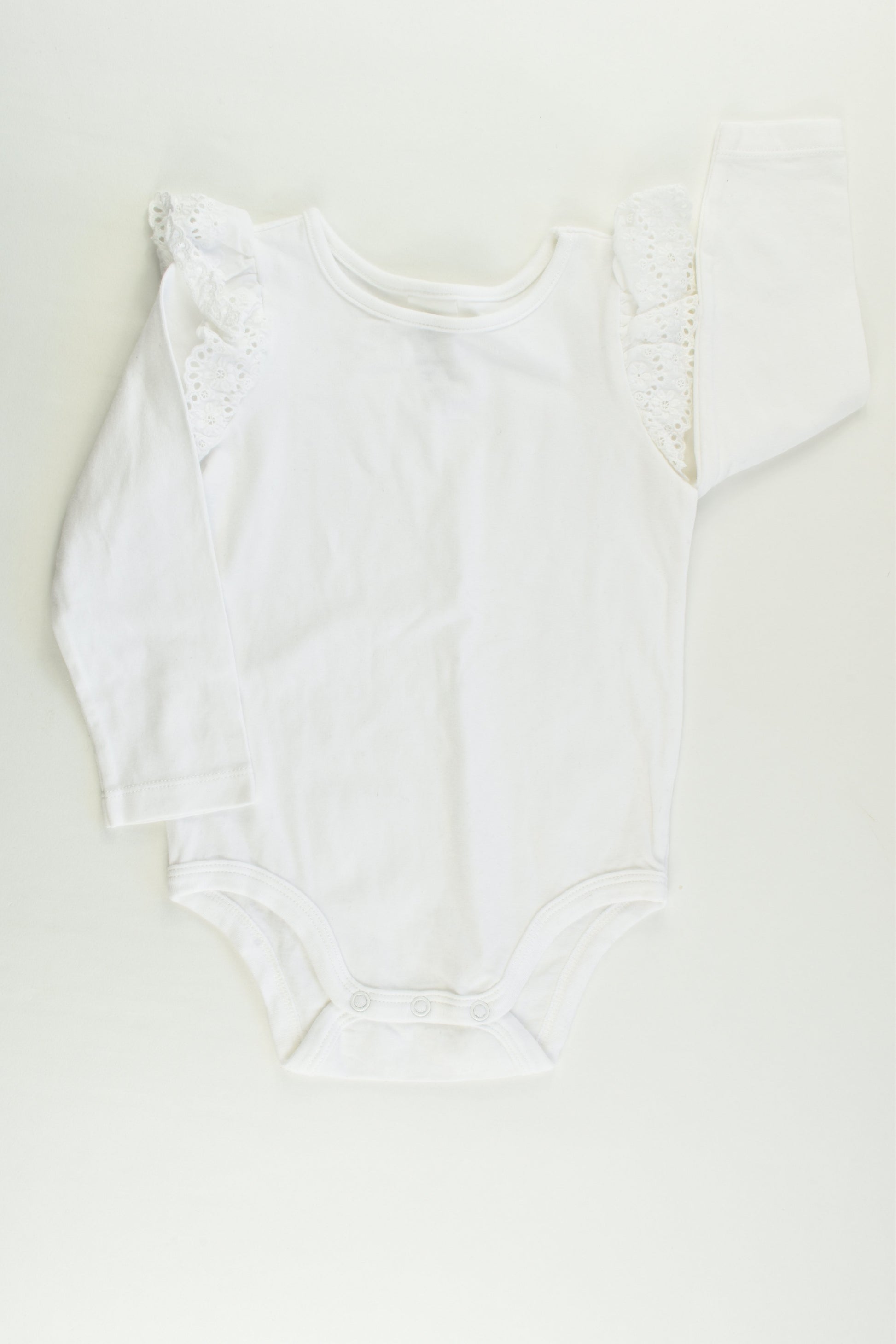 Dymples Size 1 White Lace Ruffle Sleeve Bodysuit