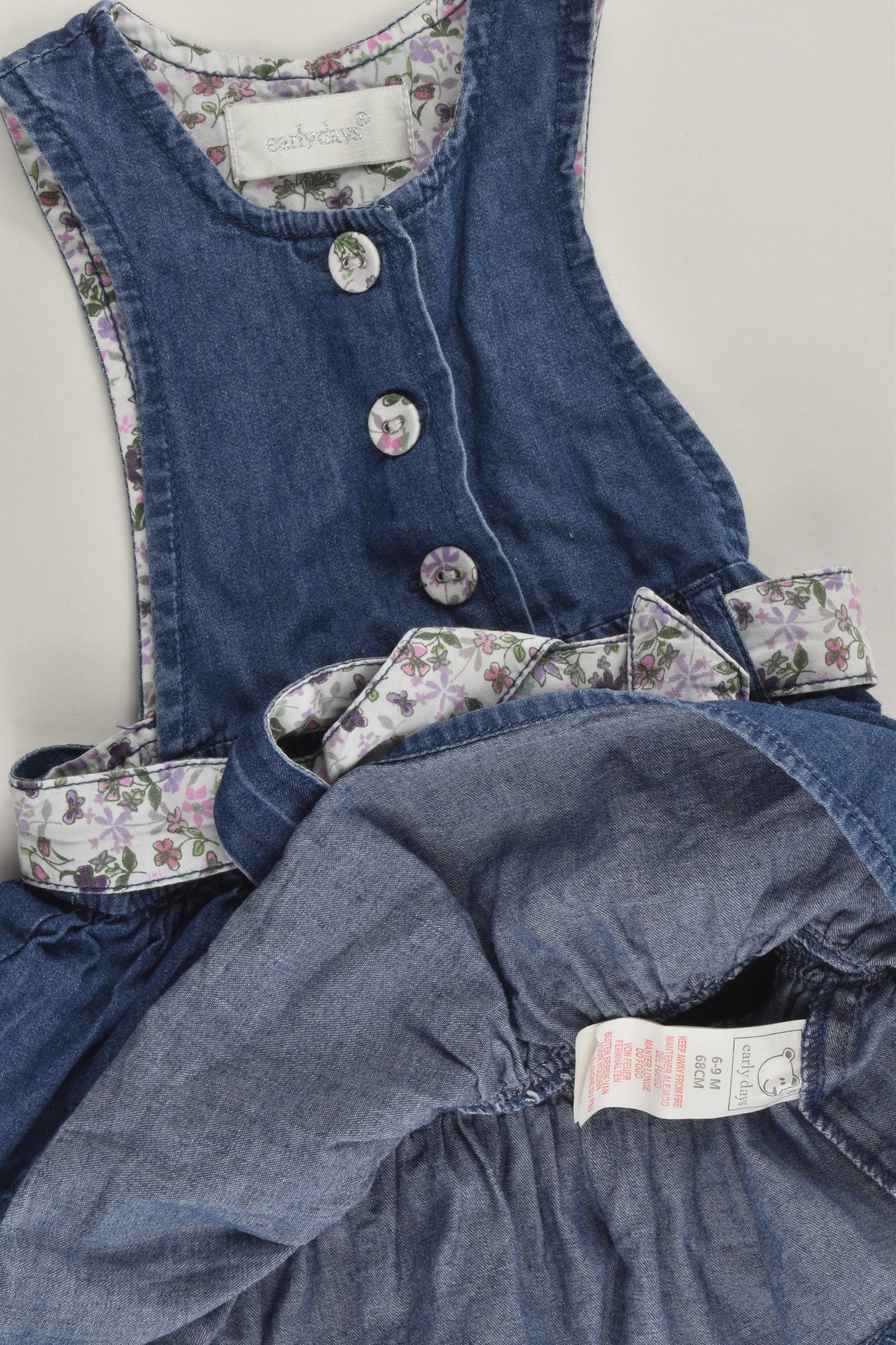 Early Days Size 00 (68 cm) Lightweight Denim Dress with Floral Details