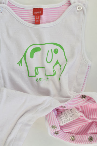 Esprit Size 00 (3-6 months) Lined Footed Elephant Overalls