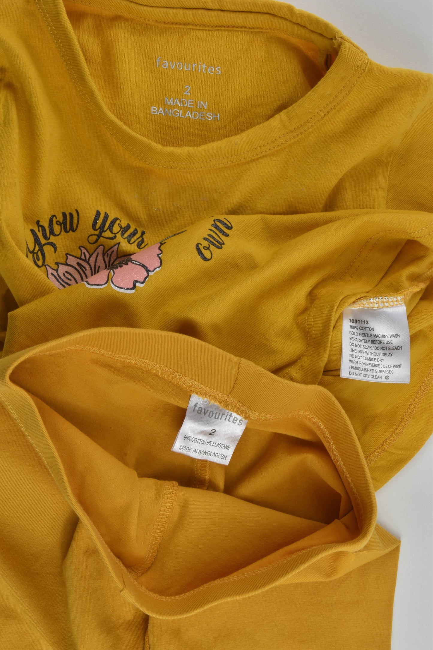 Favourites Size 2 'Grow Your Own Way' Mustard T-shirt and Shorts