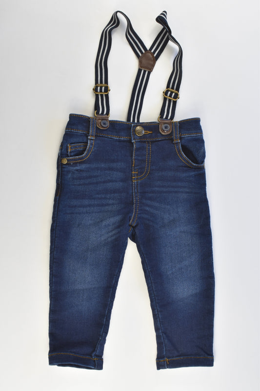 F&F Size 0 (6-9 months, 74 cm) Soft and Stretchy Denim Suspender Pants
