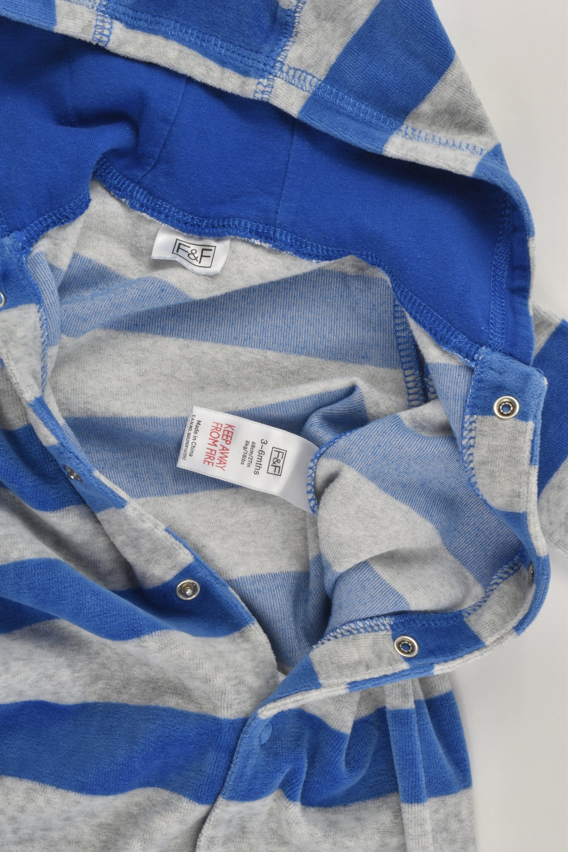 F&F Size 00 (3-6 months, 68 cm) Velour Onesie