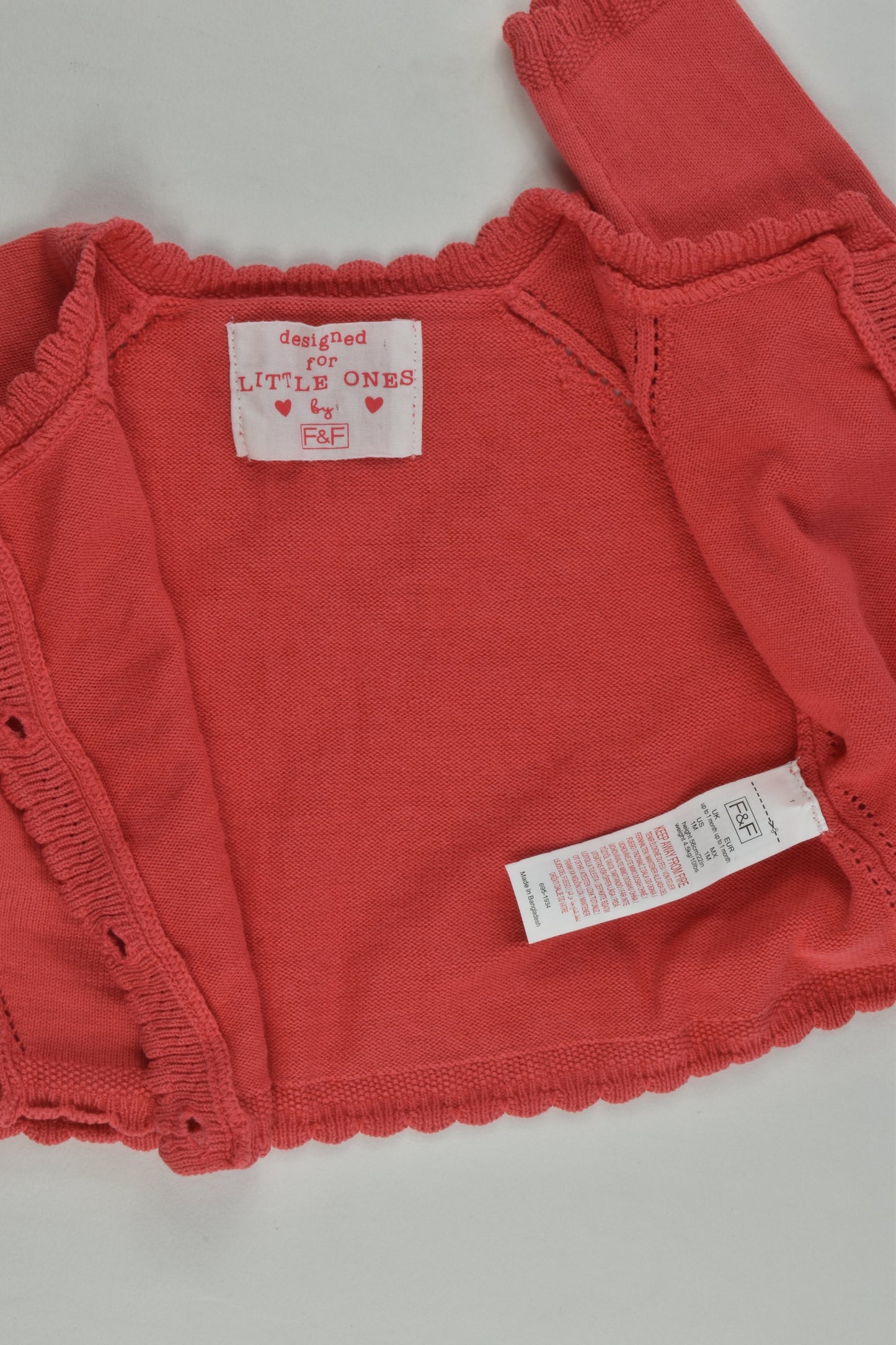 F&F Size 0000 (56 cm) Knitted Cardigan