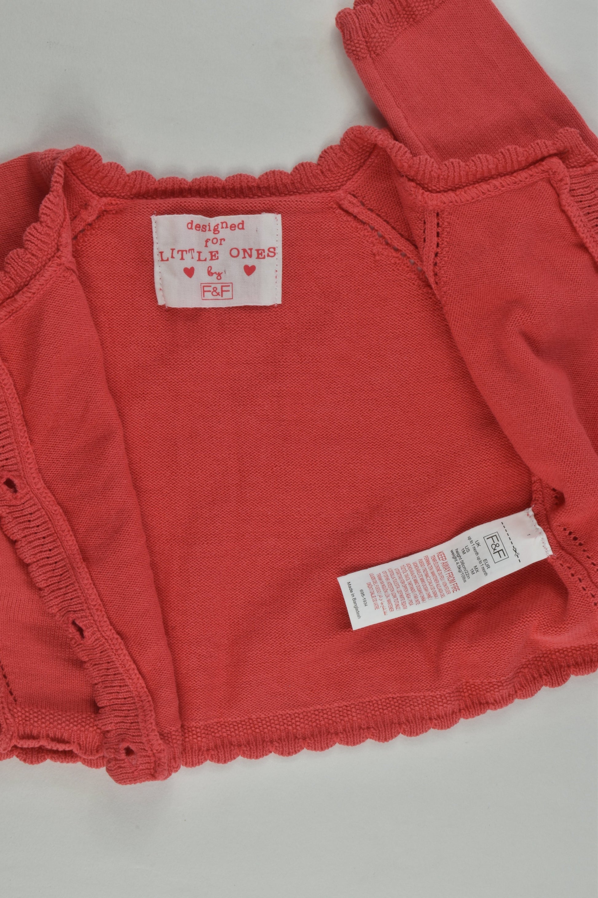 F&F Size 0000 (56 cm) Knitted Cardigan