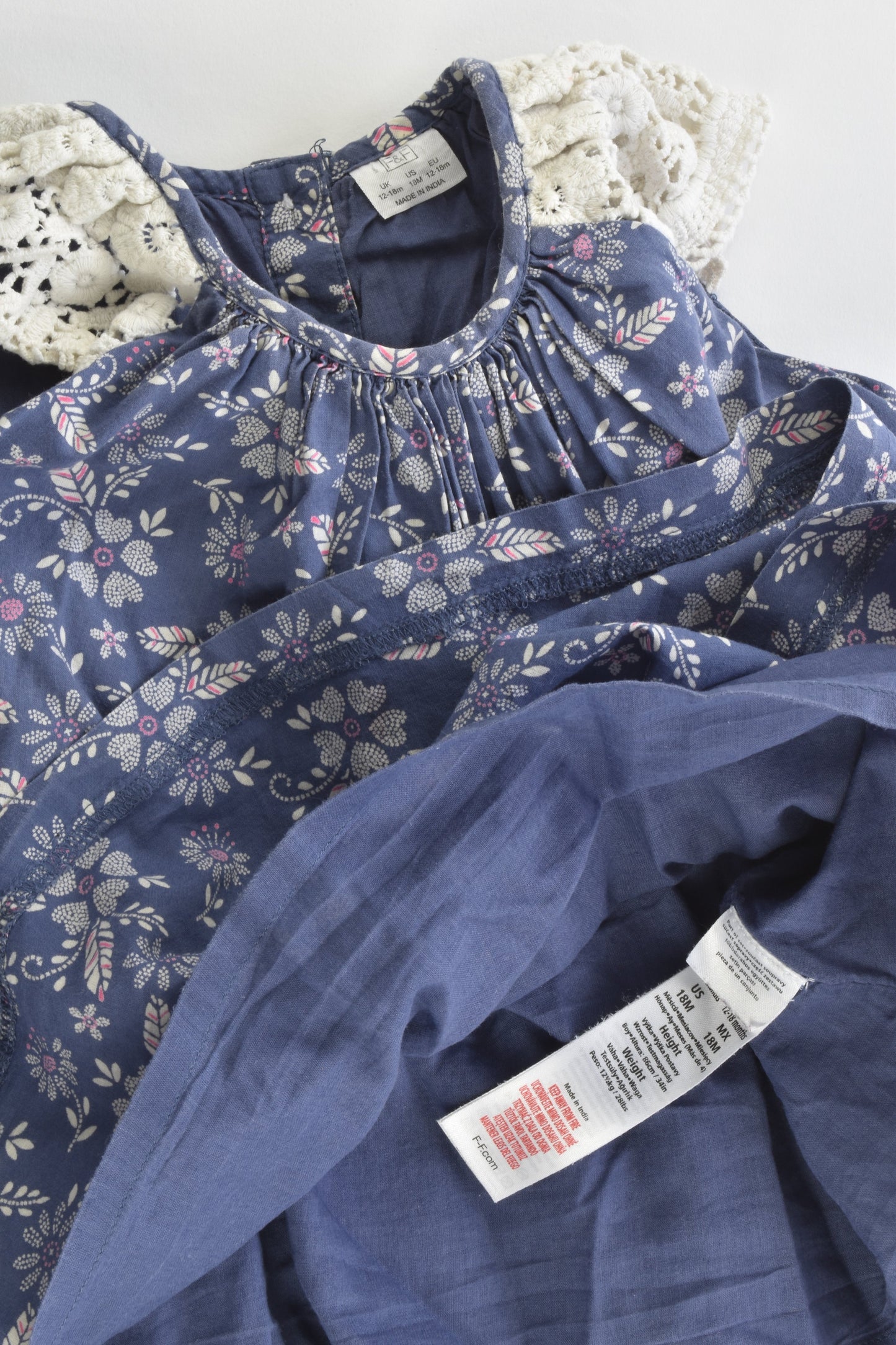 F&F Size 1 (12-18 months, 86 cm) Lined Floral Dress