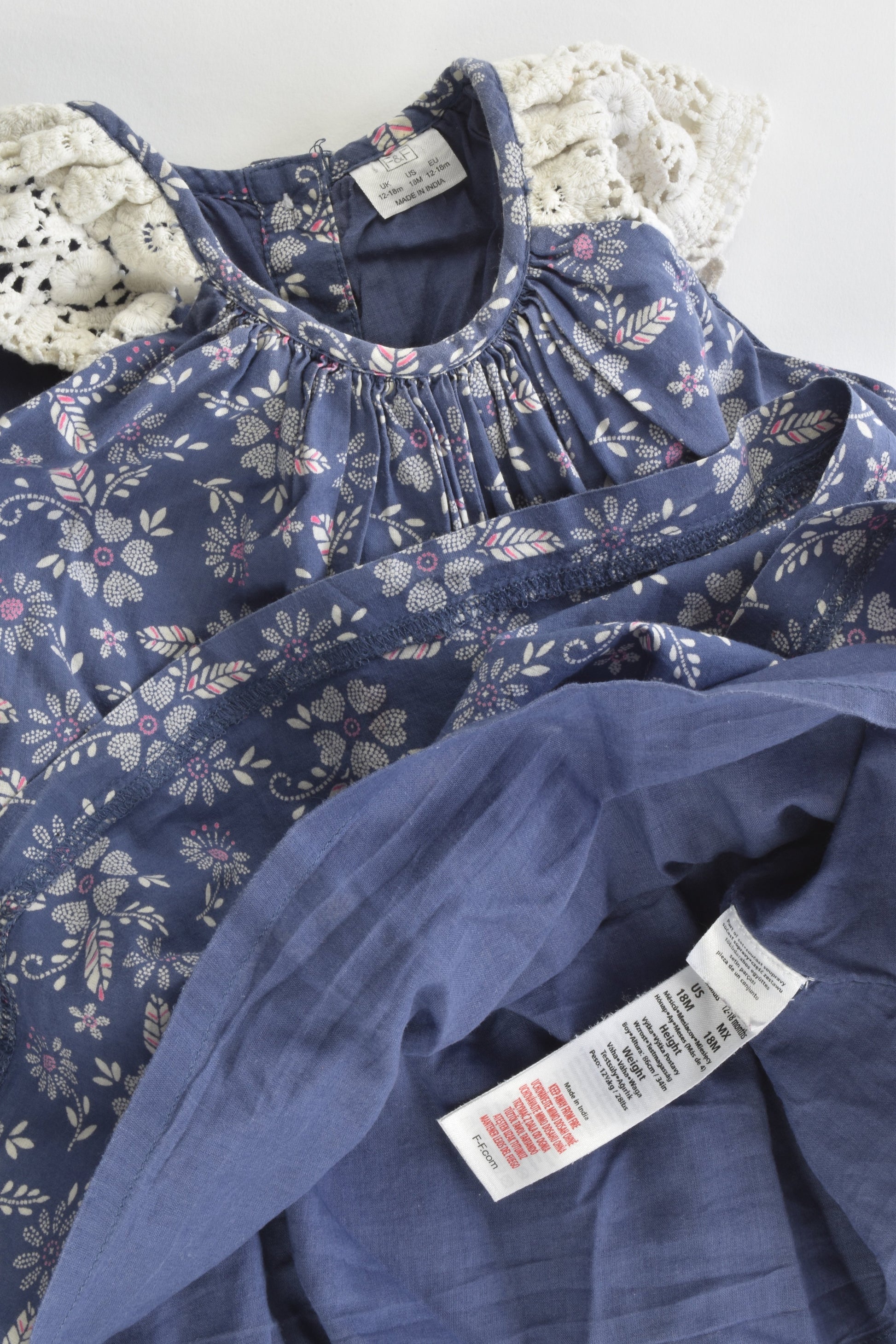 F&F Size 1 (12-18 months, 86 cm) Lined Floral Dress