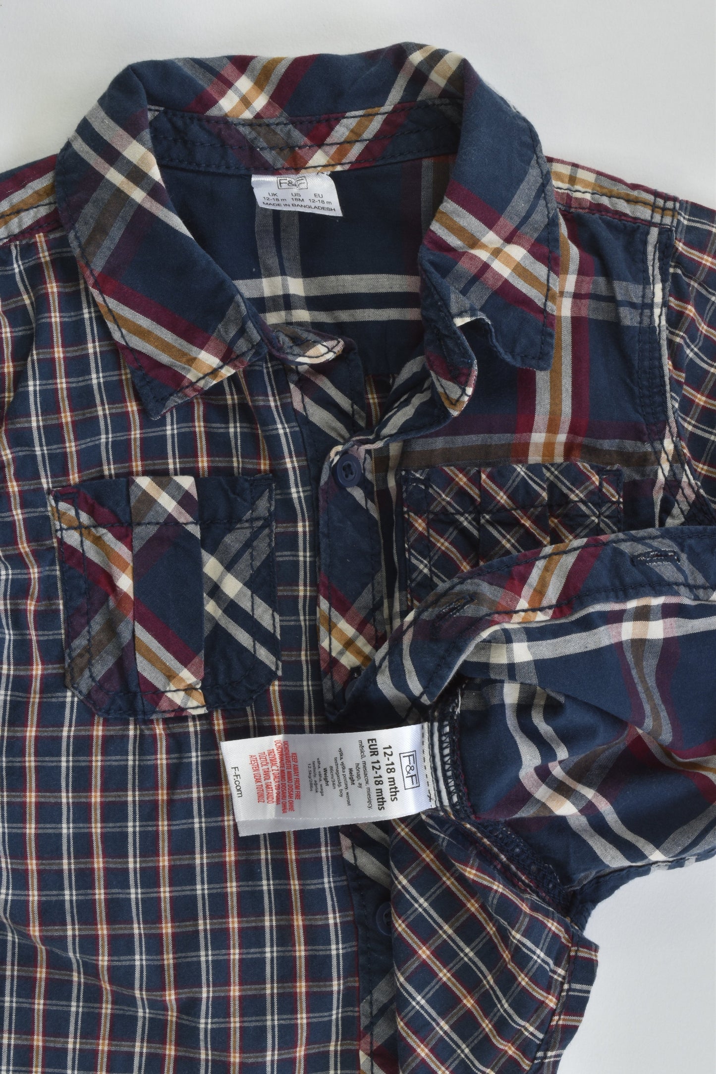 F&F Size 1 (12-18 months) Checked Collared Shirt