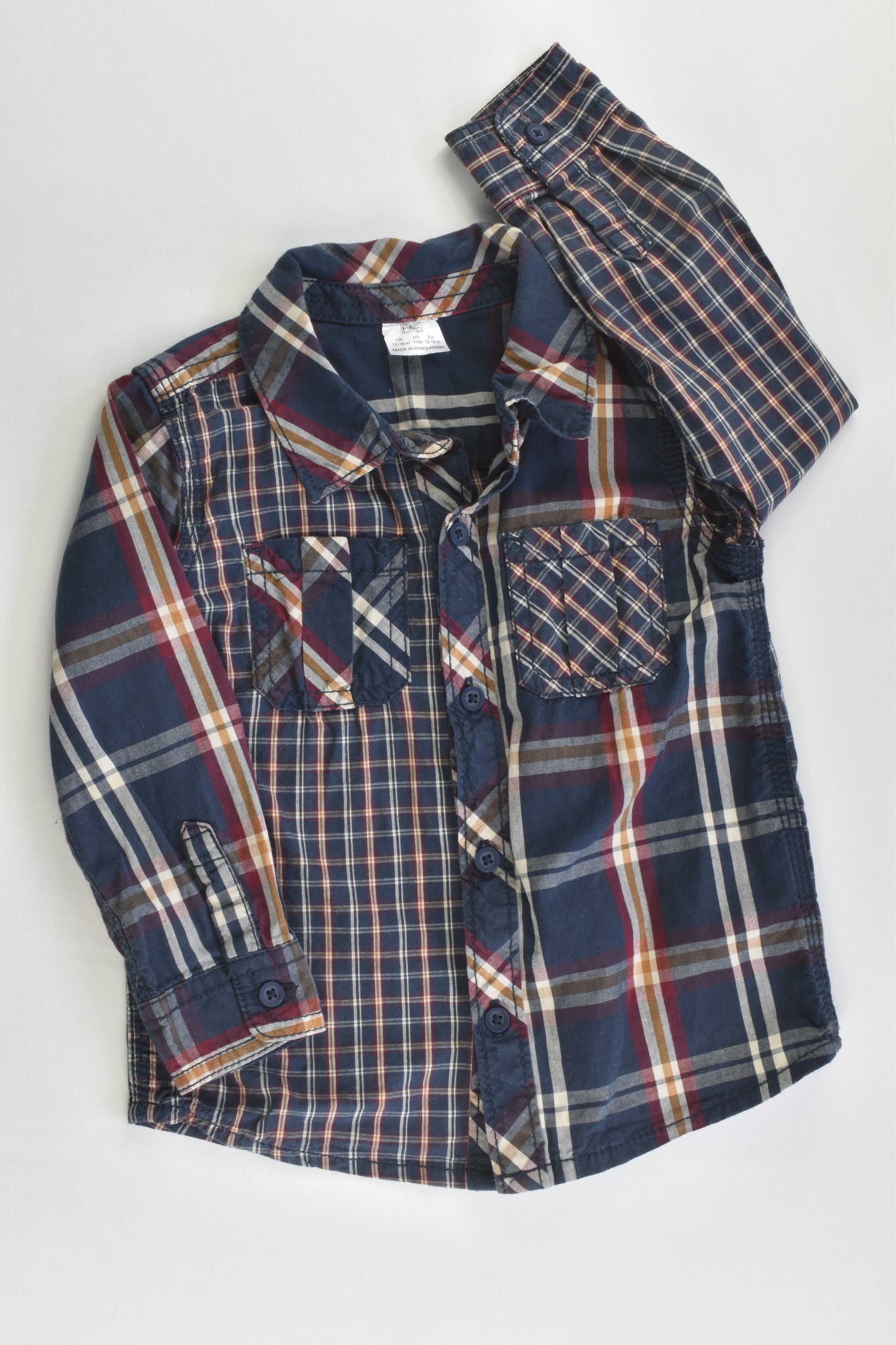 F&F Size 1 (12-18 months) Checked Collared Shirt