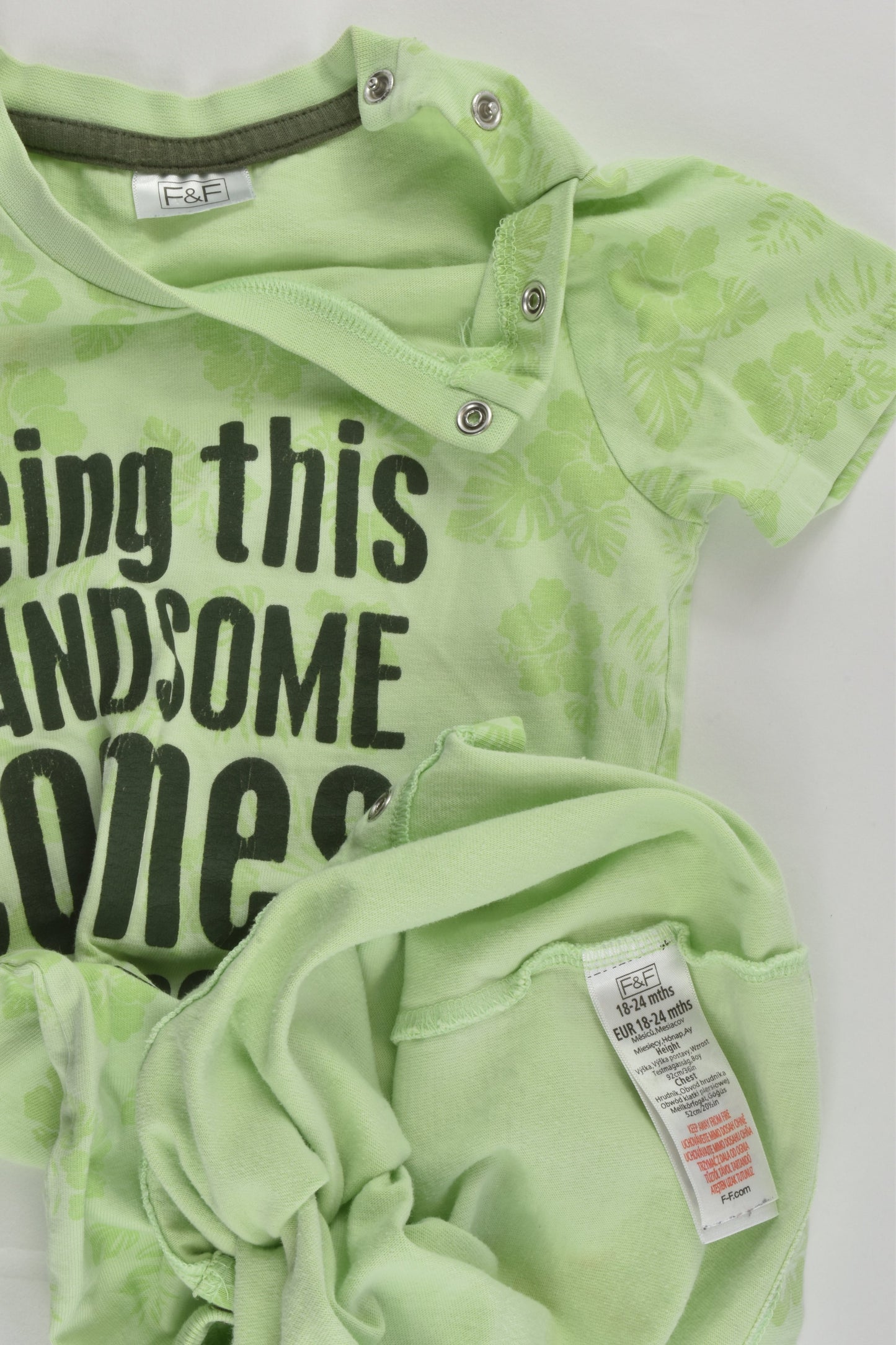 F&F Size 2 (18-24 months) 'Being This Handsome Comes Naturally' Short Romper