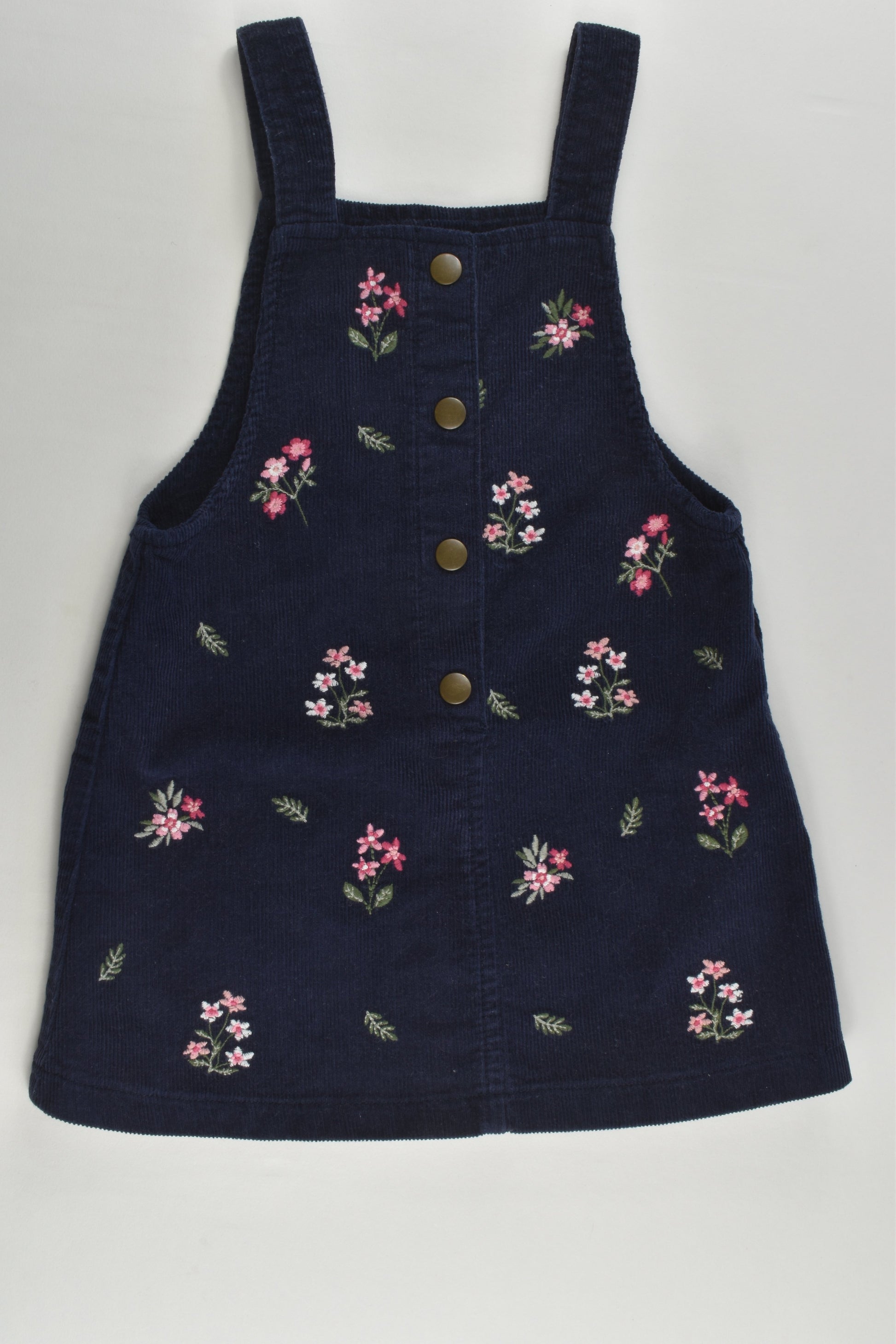 F&F Size 2-3 Cord Pinafore Dress with Floral Embroidery