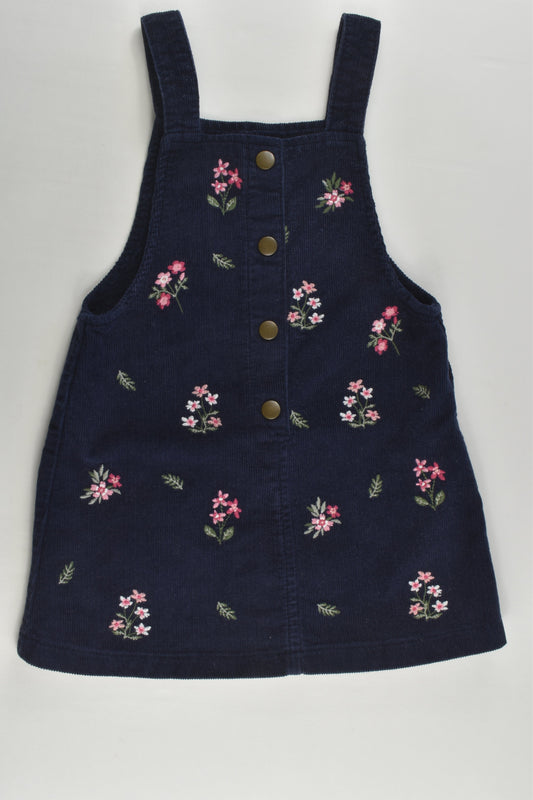 F&F Size 2-3 Cord Pinafore Dress with Floral Embroidery
