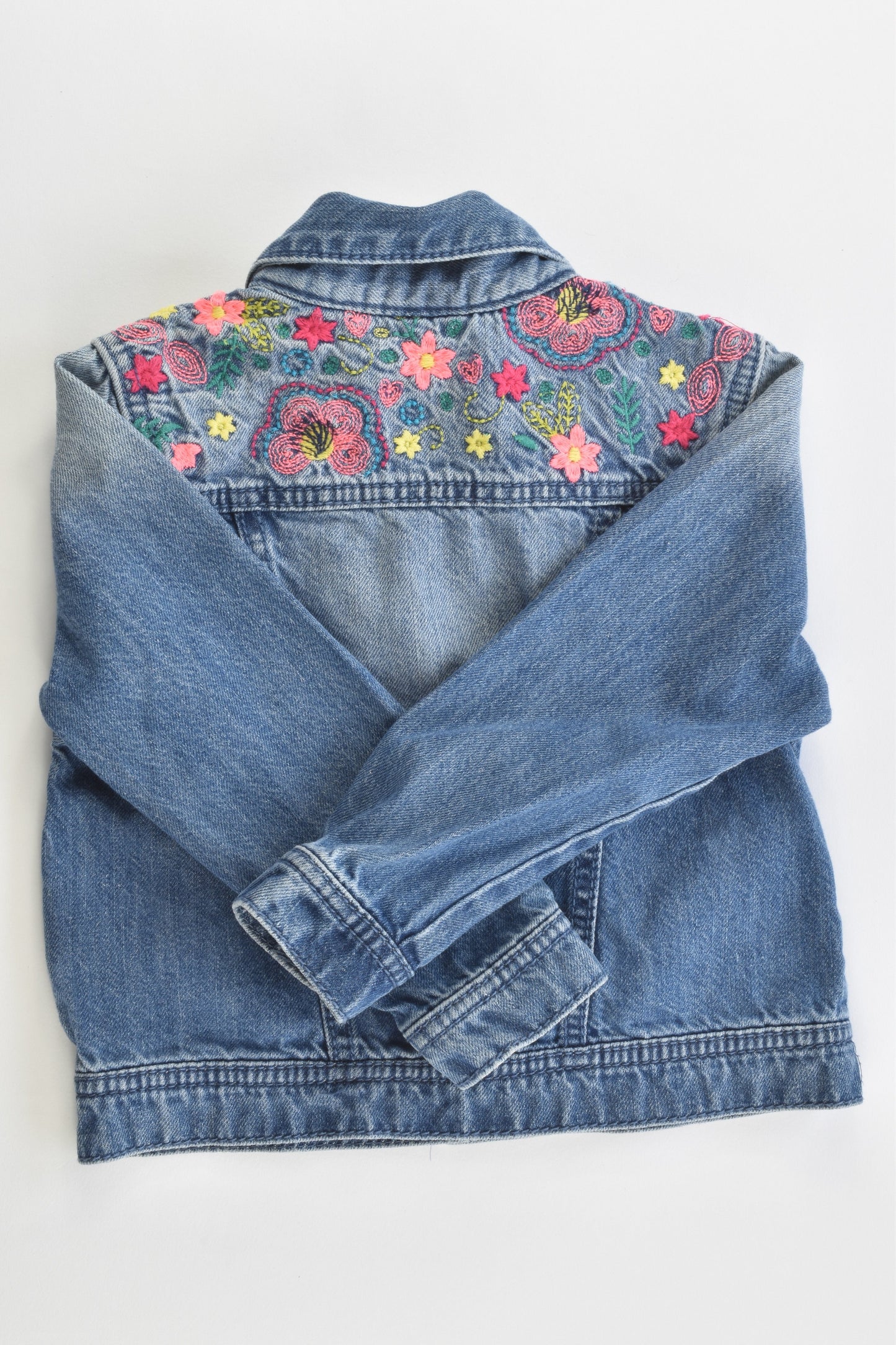 F&F Size 3-4 Denim Jacket with Floral Embroidery