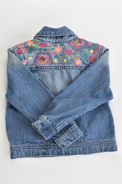 F&F Size 3-4 Denim Jacket with Floral Embroidery