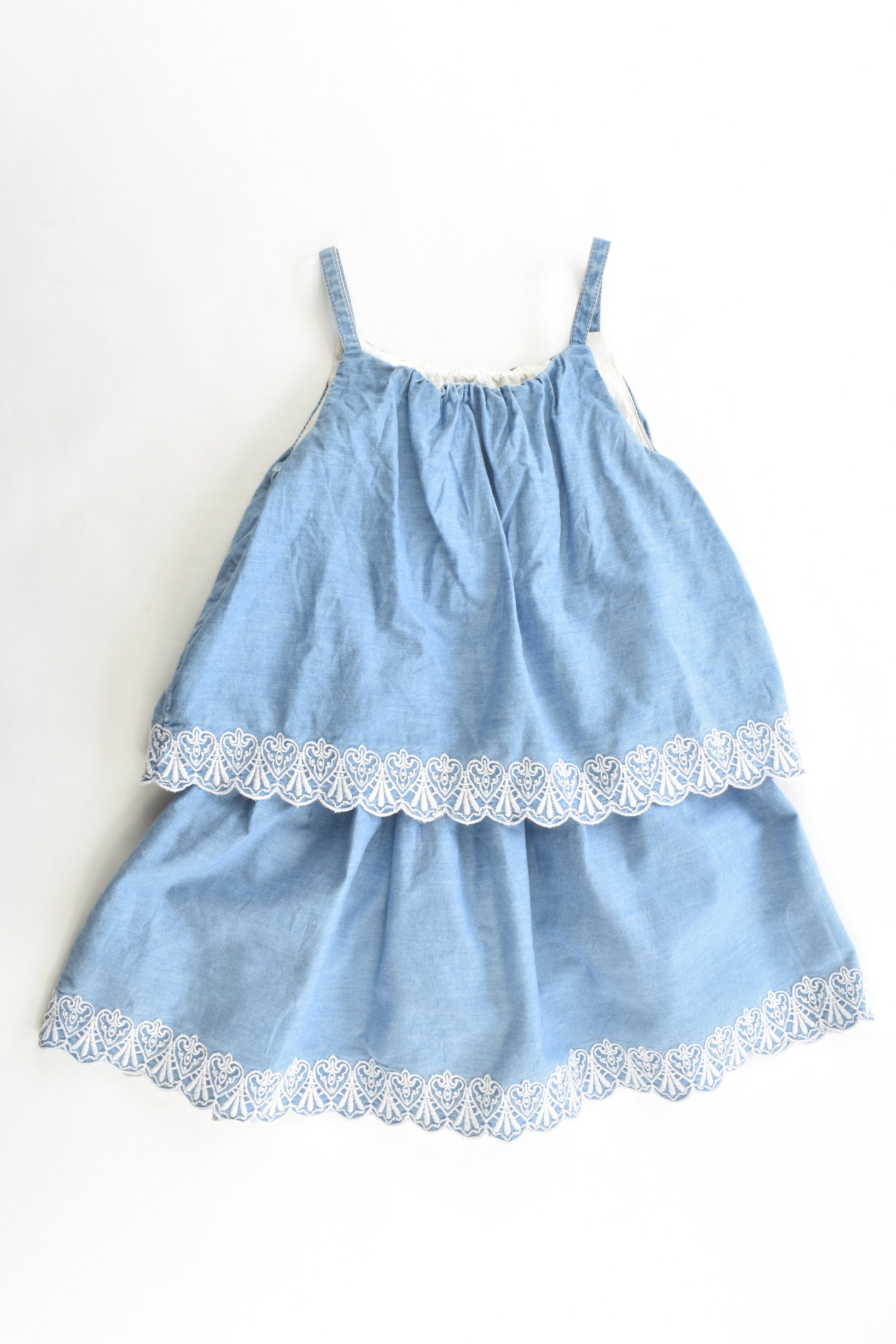 F&F (UK) Size 4-5 Soft Denim Dress with Lace Details