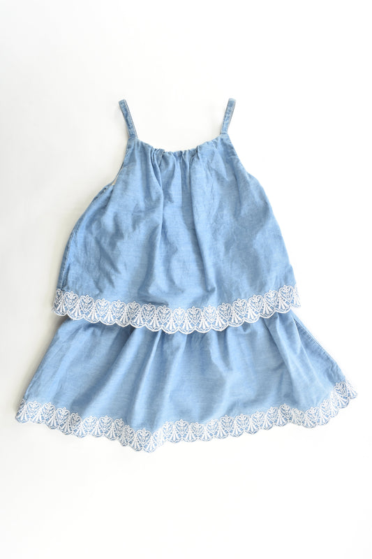 F&F (UK) Size 4-5 Soft Denim Dress with Lace Details