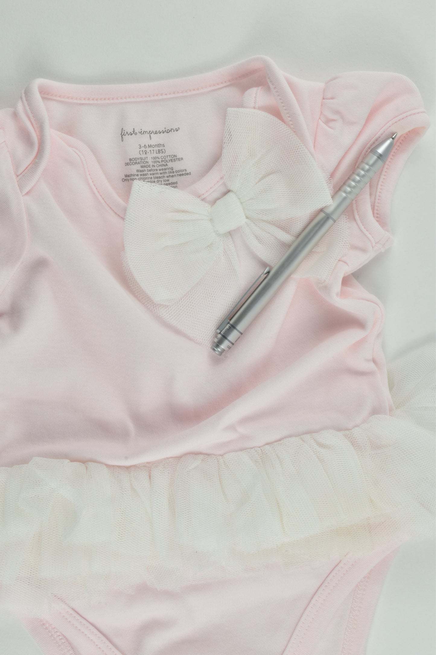 First Impressions Size 00 (3-6 months) Pink Tulle Bodysuit