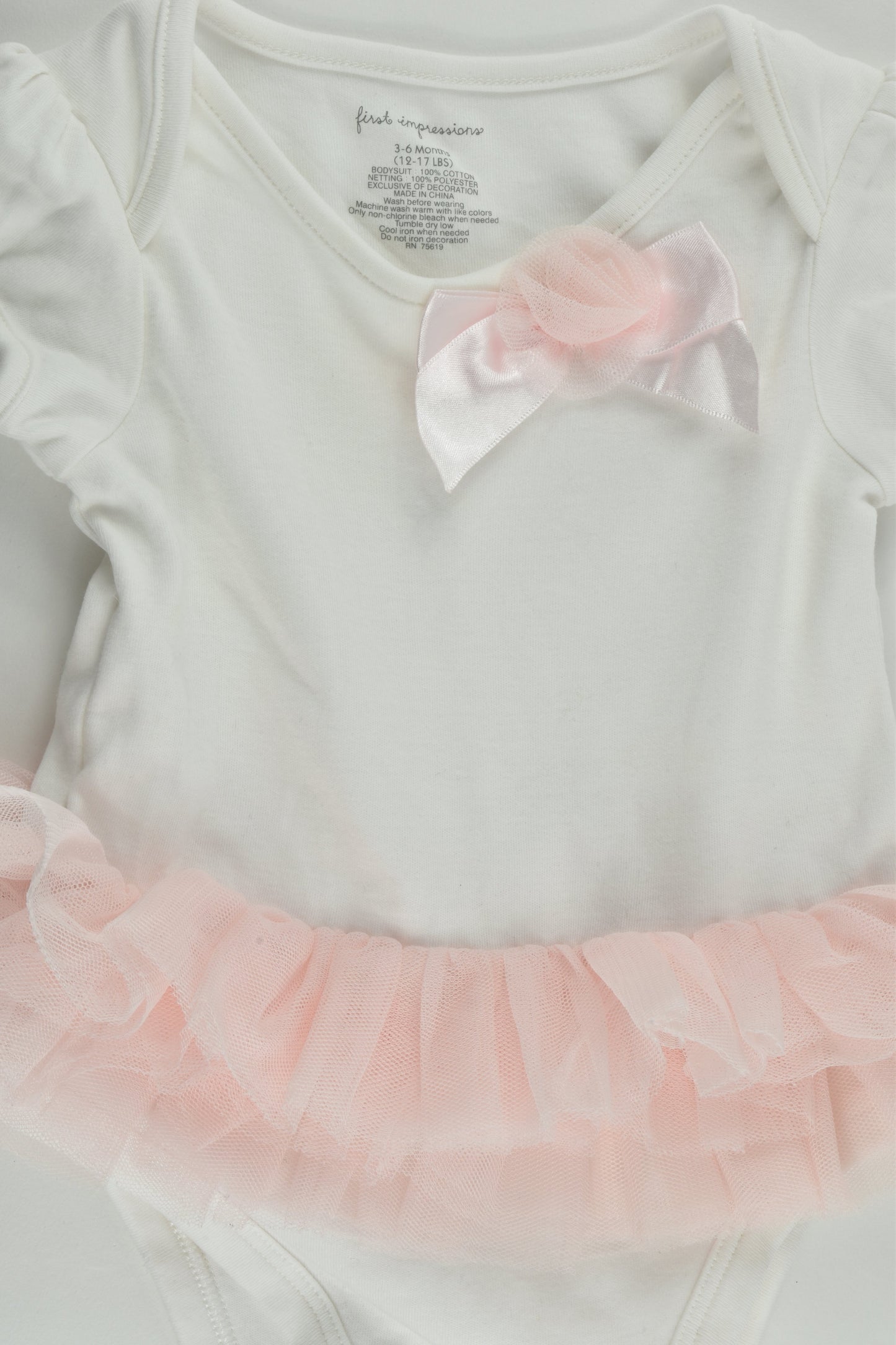 First Impressions Size 00 (3-6 months) White Tulle Bodysuit