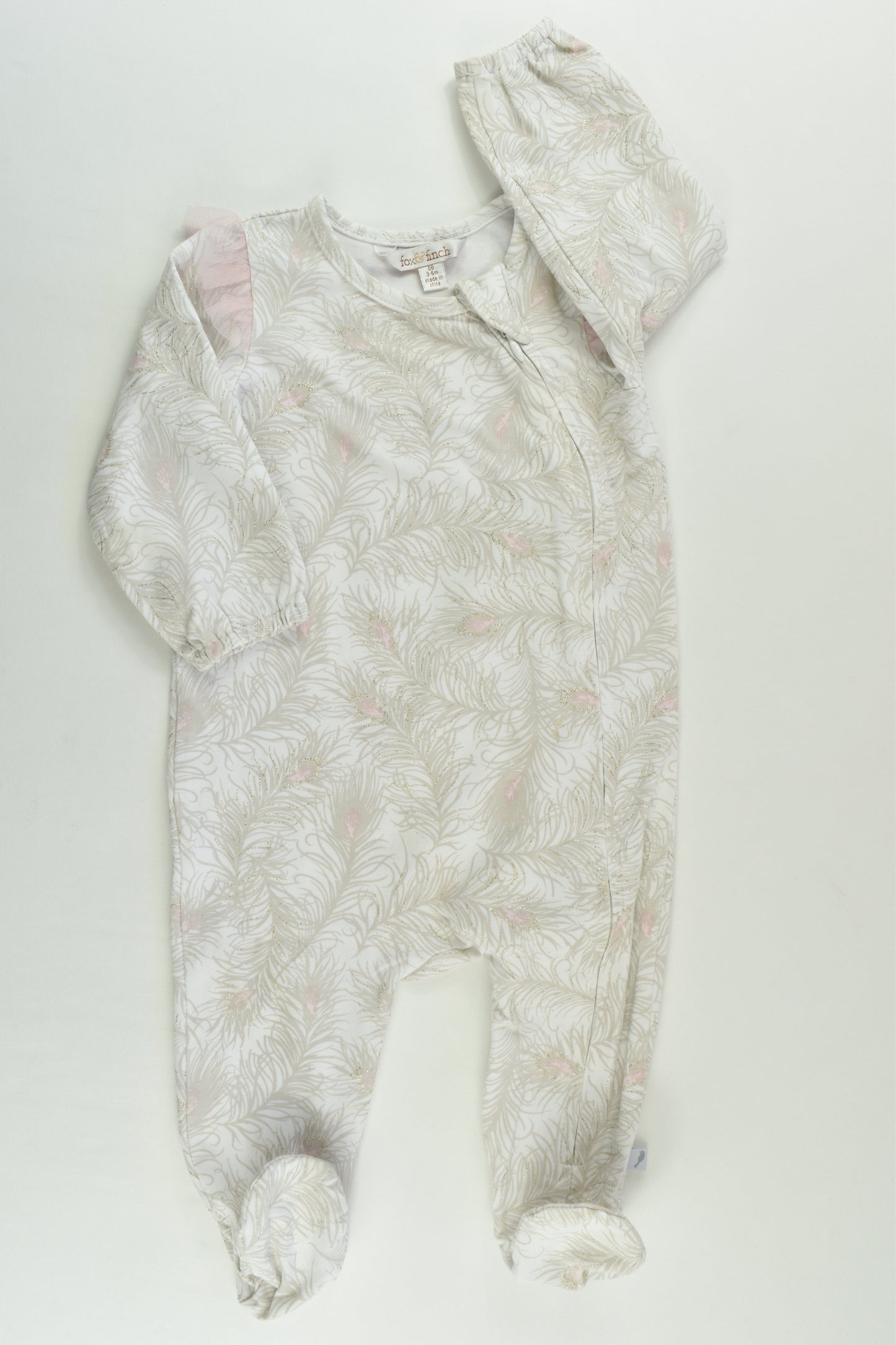 Fox & Finch Size 00 Peacock Feathers Footed Romper