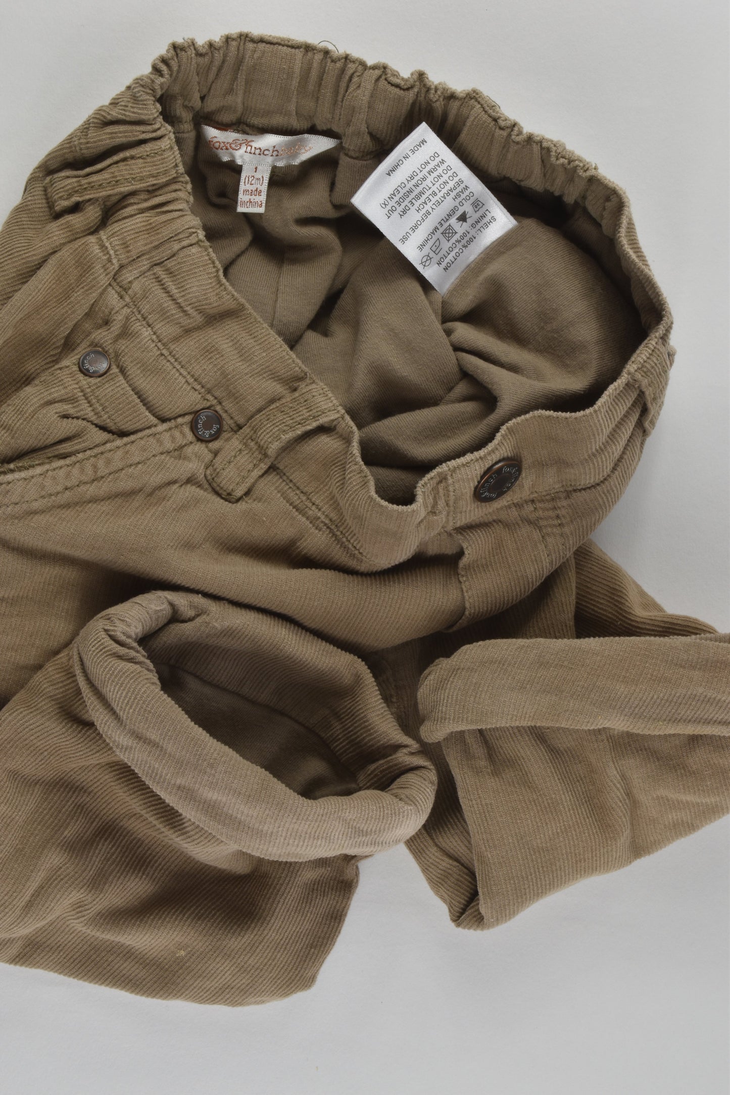 Fox & Finch Size 1 (12 months) Lined Lightweight Cord Pants