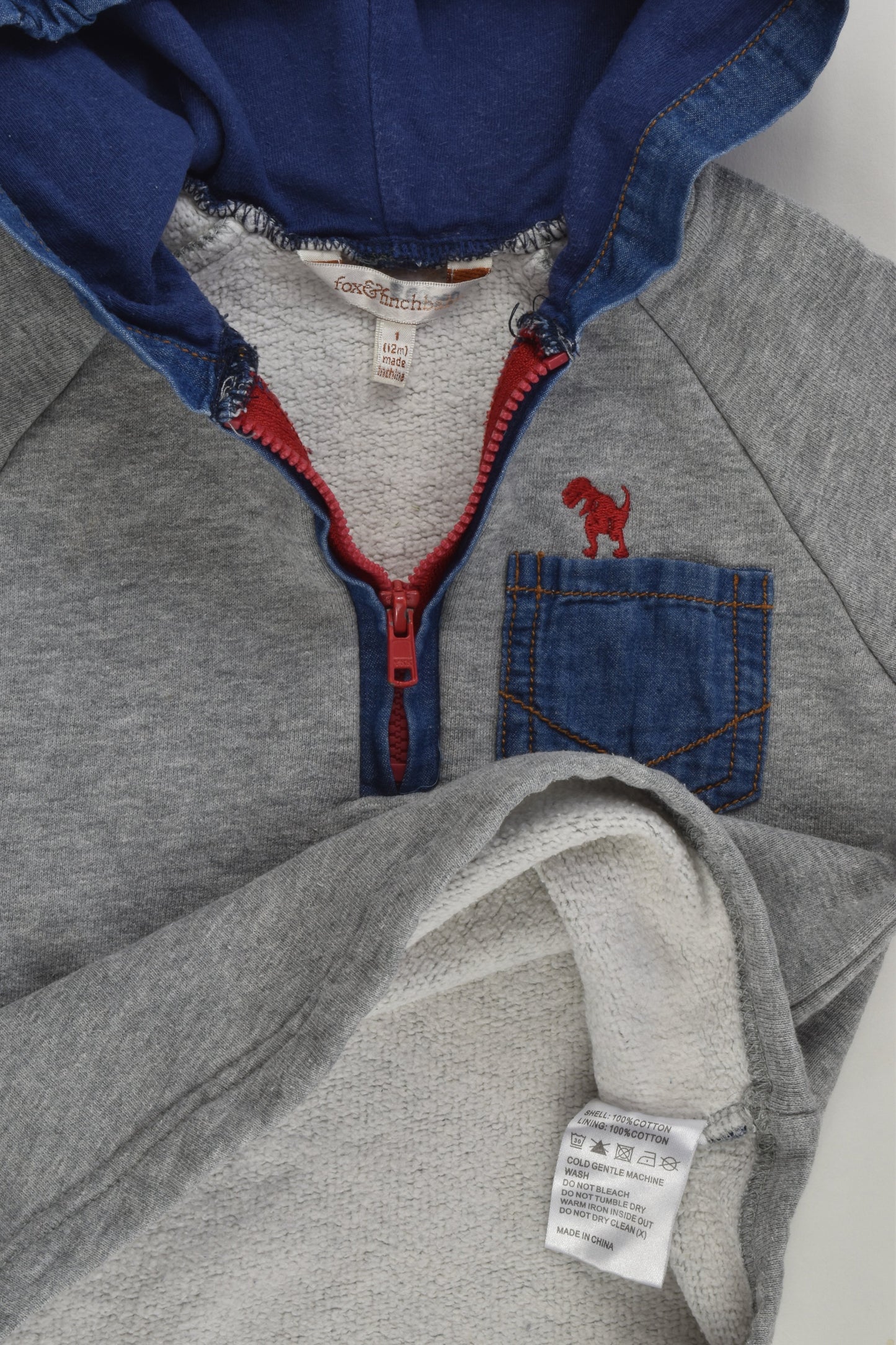 Fox & Finch Size 1 (12 months) Sweater with Denim Hood