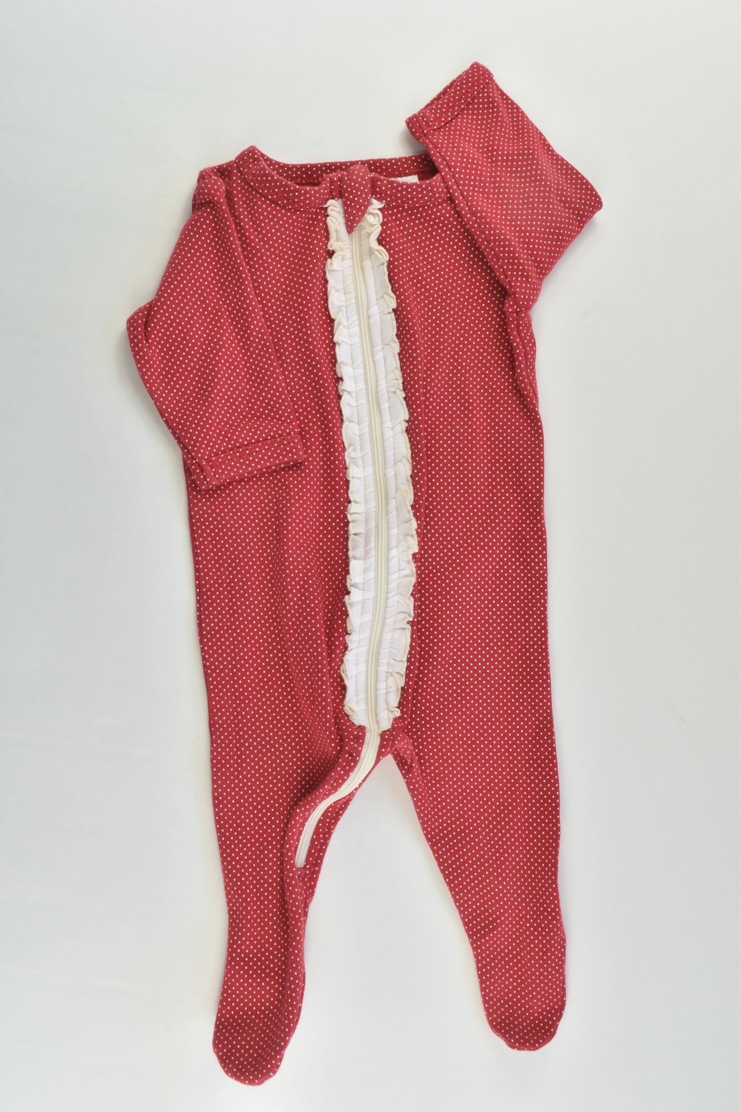 Gaia Size 000 (62 cm) Dots and Ruffle Organic Cotton Footed Romper