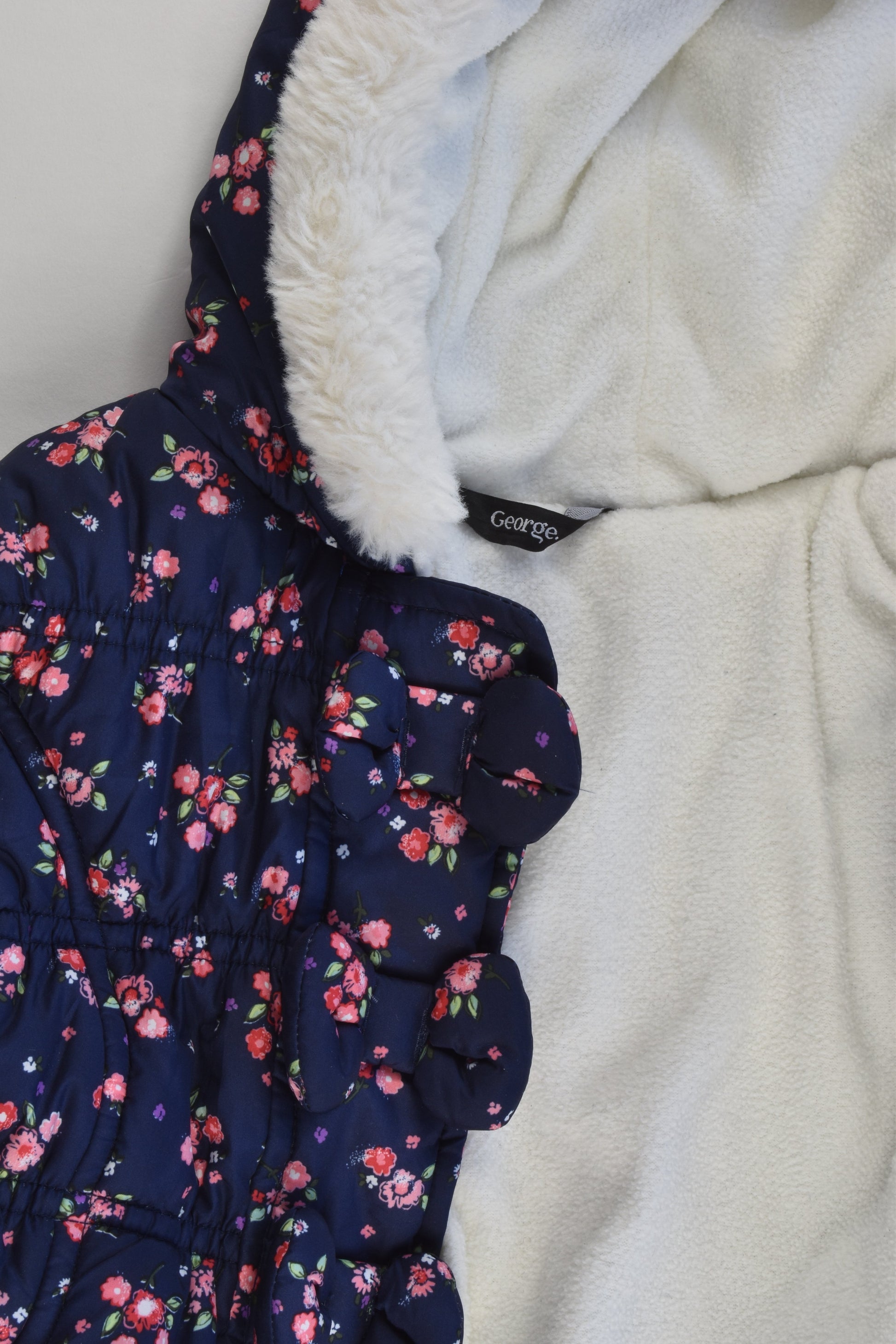 George Size 0-1 (9-12 months, 74-80 cm) Warm Floral Winter Jacket with Mittens