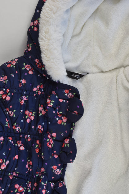 George Size 0-1 (9-12 months, 74-80 cm) Warm Floral Winter Jacket with Mittens