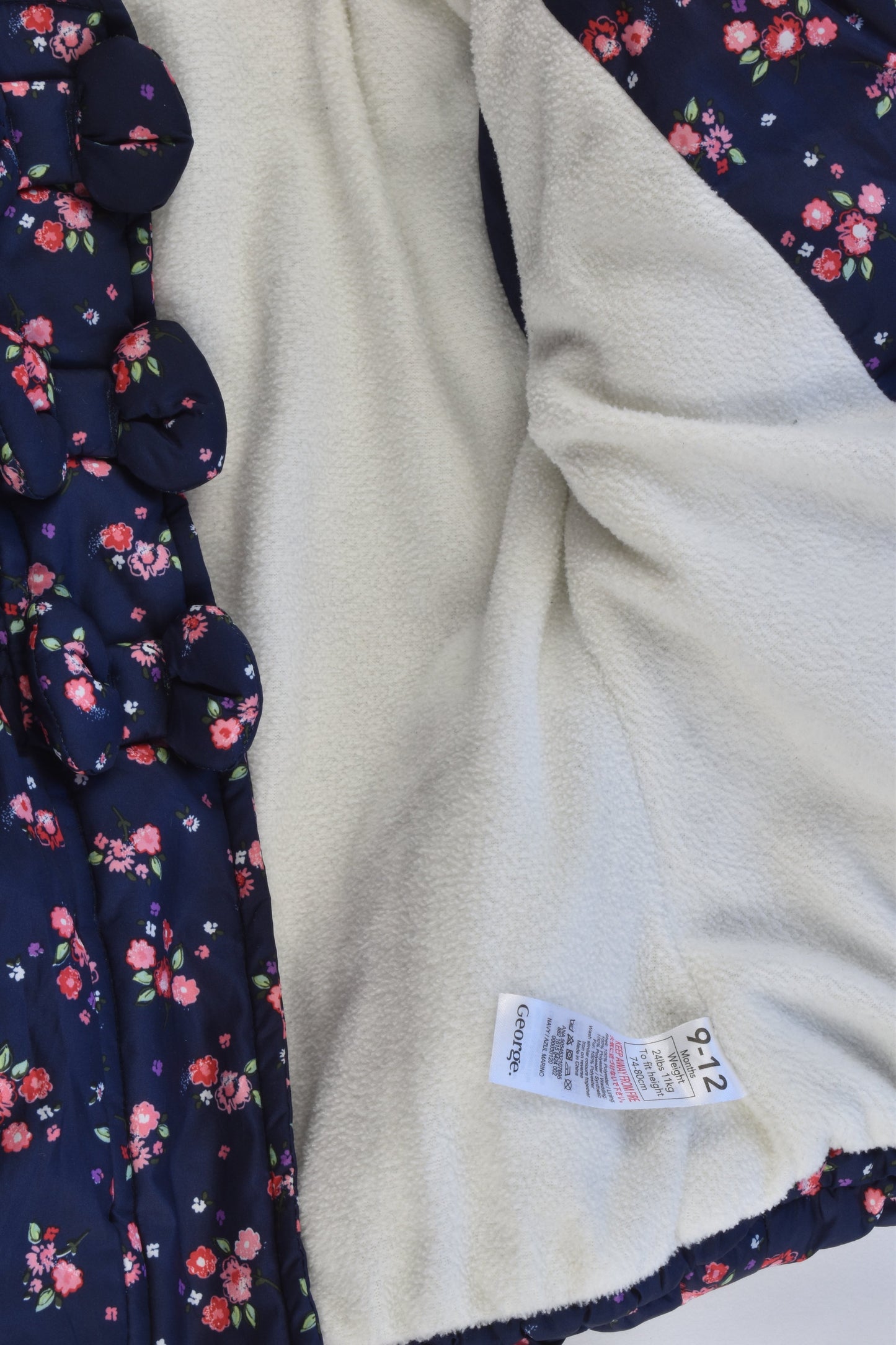 George Size 0-1 (9-12 months, 74-80 cm) Warm Floral Winter Jacket with Mittens