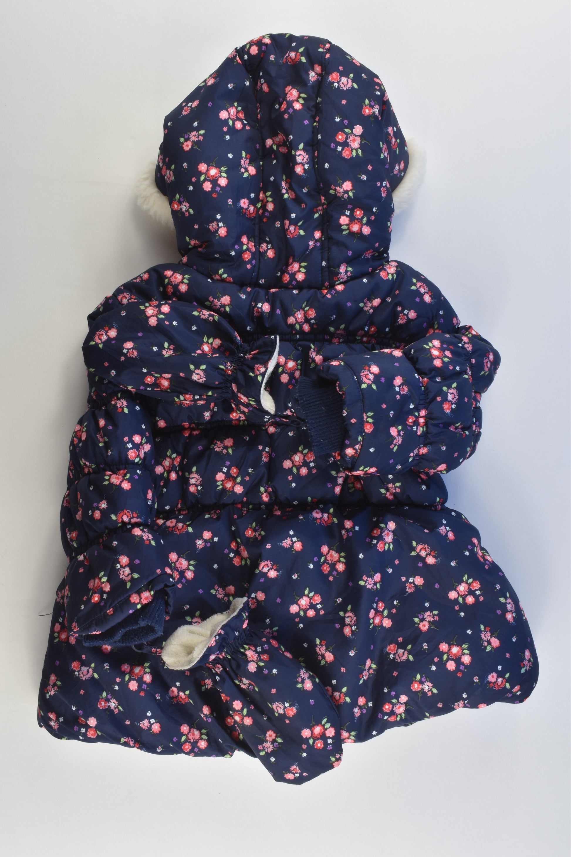 George Size 0-1 (9-12 months, 74-80 cm) Warm Floral Winter Jacket with Mittens