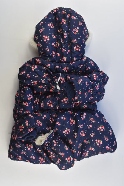 George Size 0-1 (9-12 months, 74-80 cm) Warm Floral Winter Jacket with Mittens