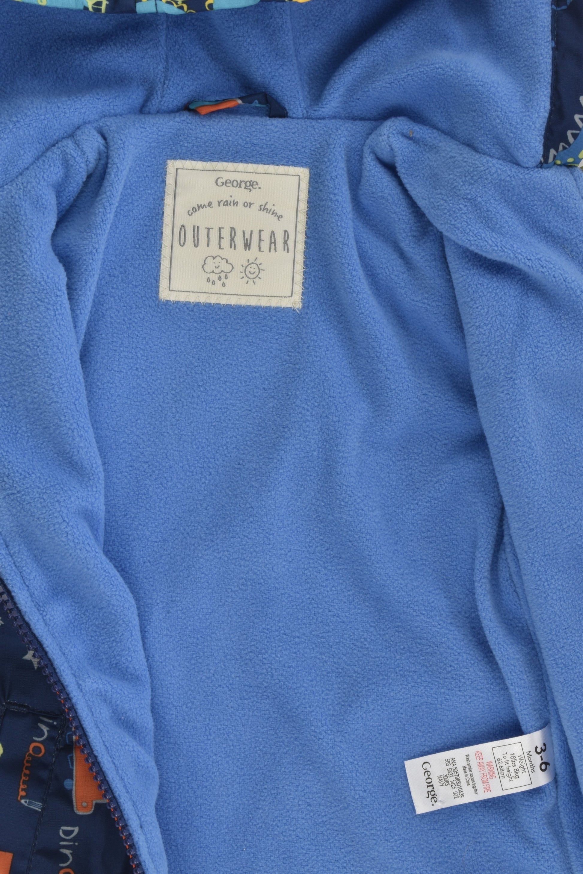 George Size 00 (3-6 months) Dinosaurs and more Fleece Lined Jacket