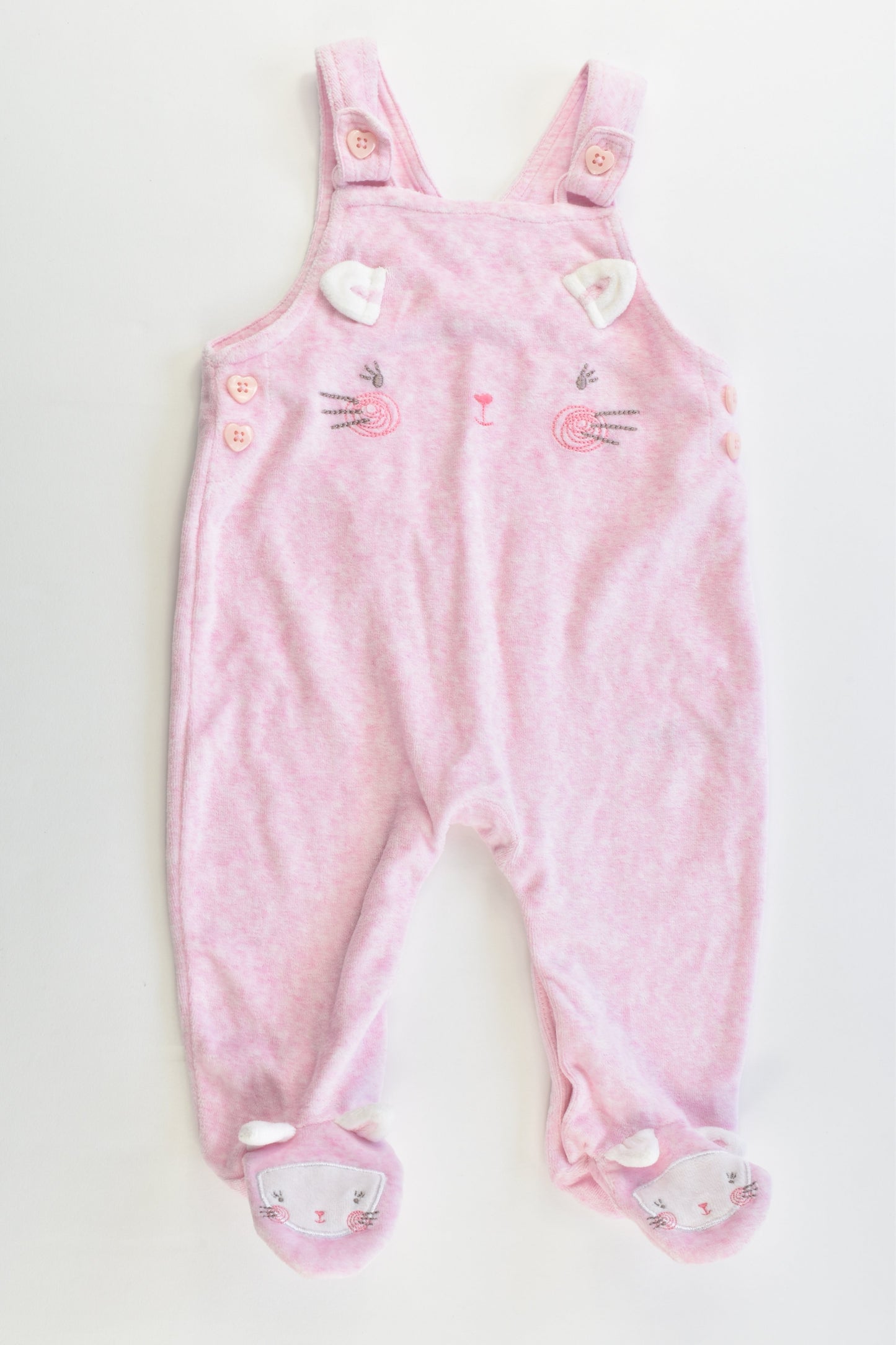 George Size 00 (3-6 months) Footed Kitty Velour Overalls