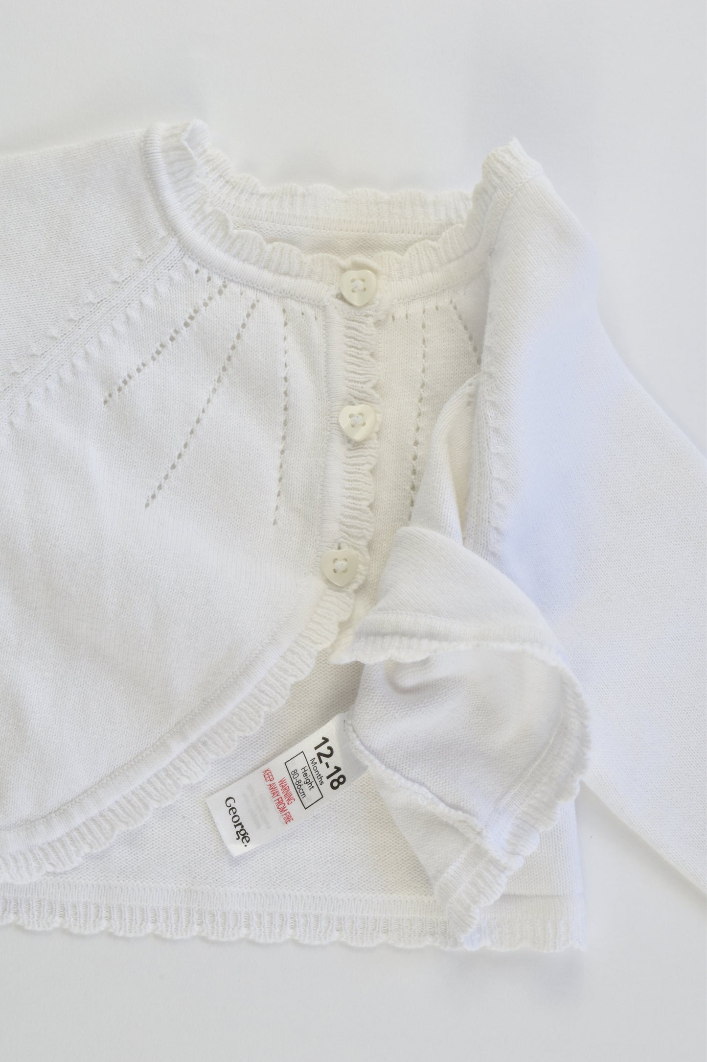 George Size 1 (12-18 months, 80-86 cm) Knitted Cardigan with Love Heart Butttons