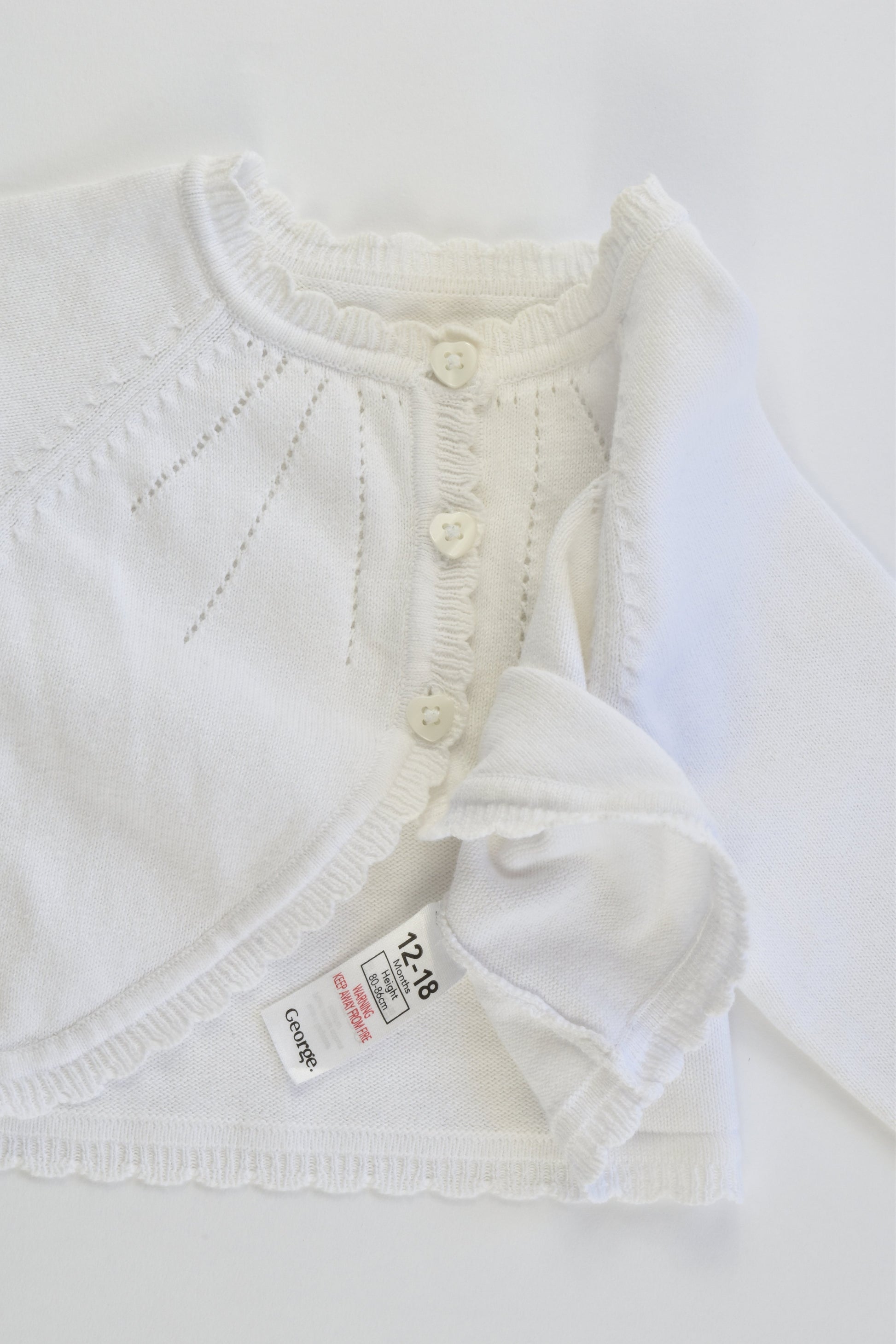 George Size 1 (12-18 months, 80-86 cm) Knitted Cardigan with Love Heart Butttons