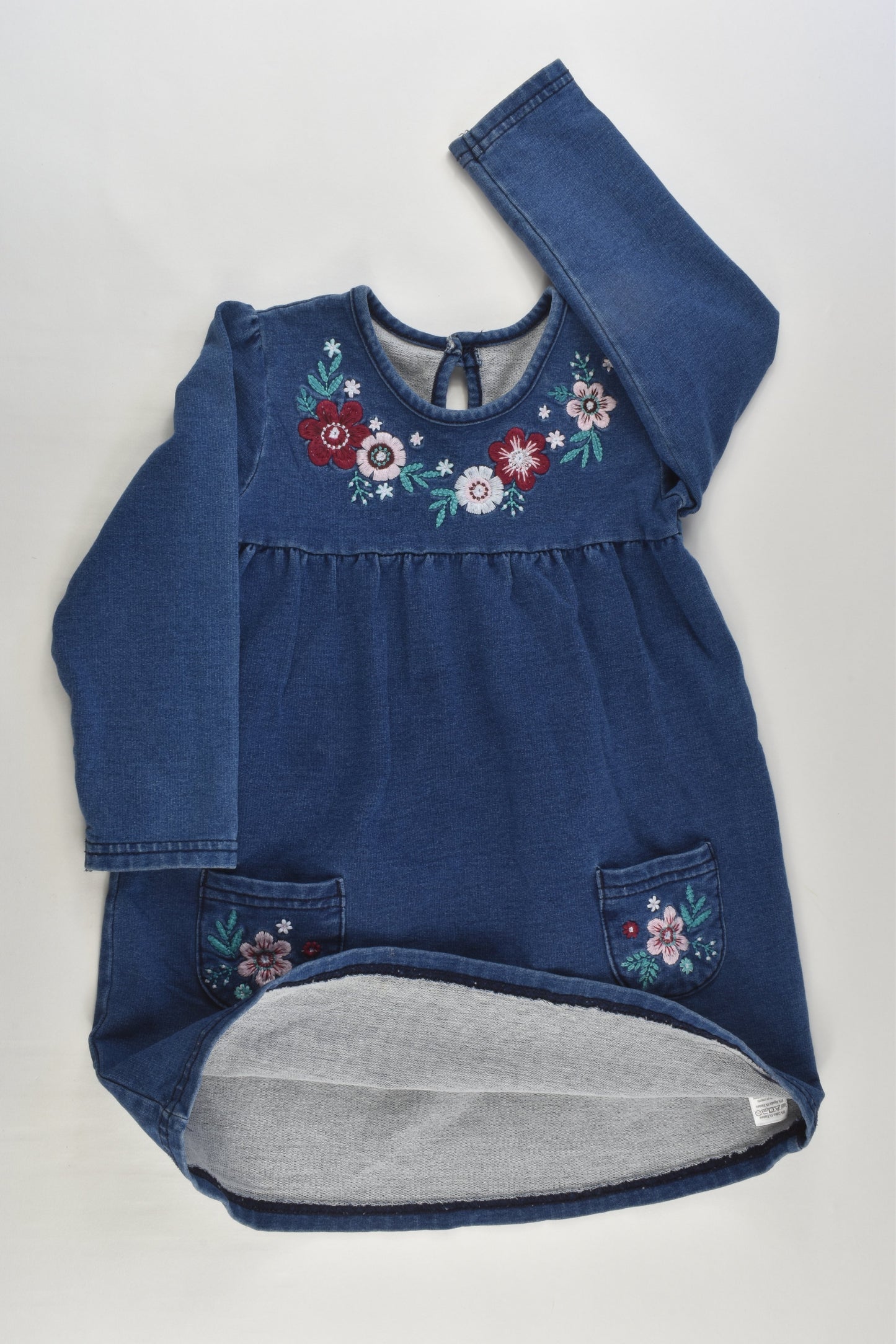 George Size 2 (18-24 months) Denim-like Dress with Floral Embroidery