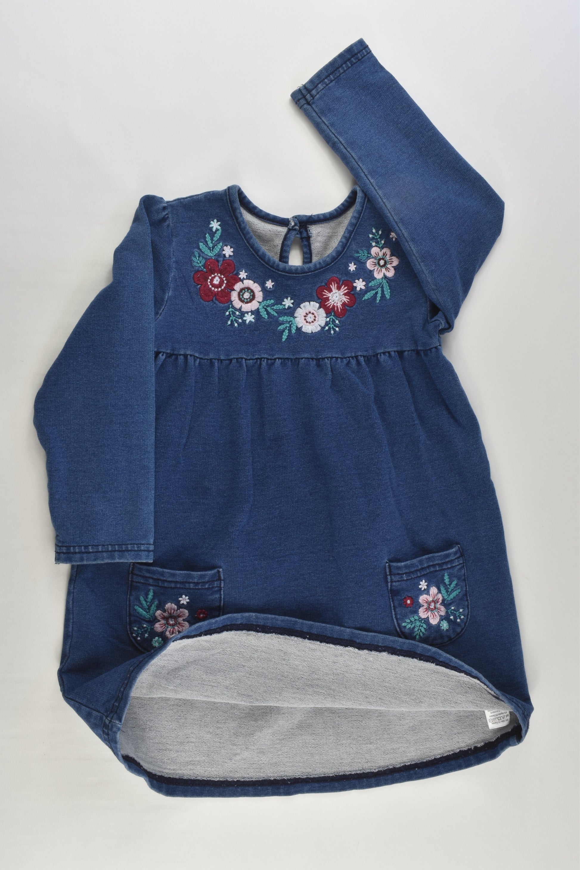 George Size 2 (18-24 months) Denim-like Dress with Floral Embroidery