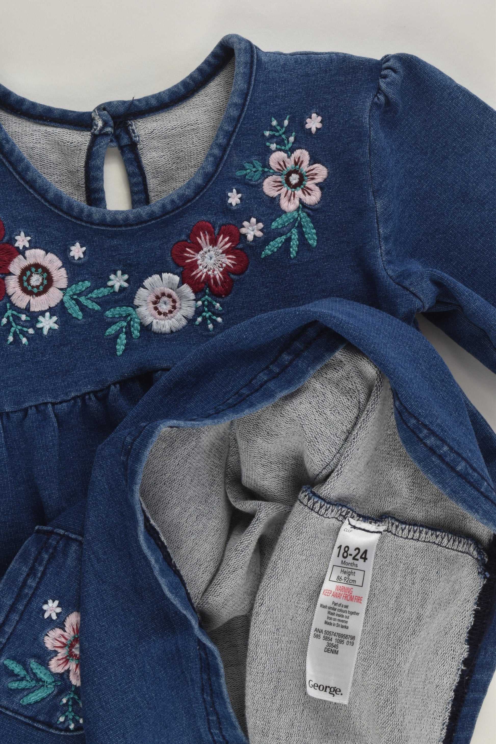 George Size 2 (18-24 months) Denim-like Dress with Floral Embroidery