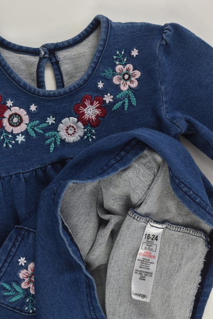 George Size 2 (18-24 months) Denim-like Dress with Floral Embroidery