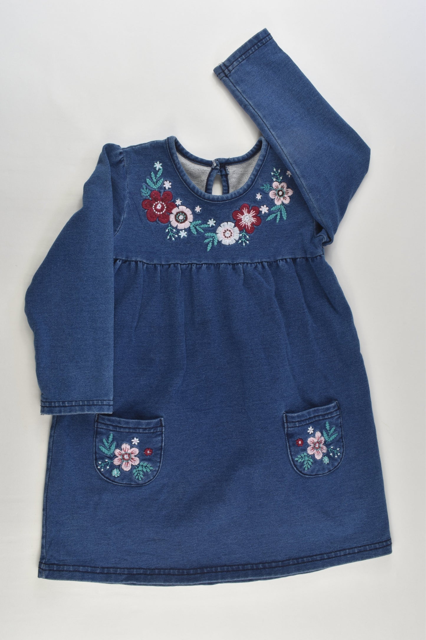 George Size 2 (18-24 months) Denim-like Dress with Floral Embroidery