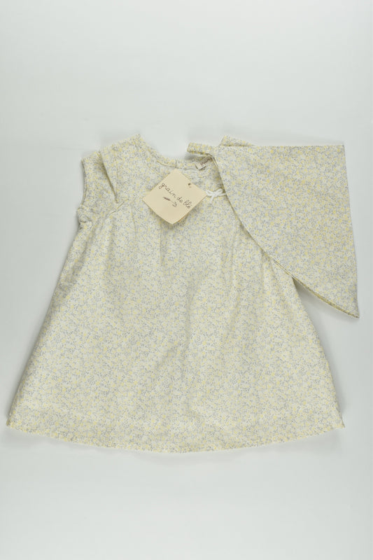 Grain De Blé (France) Size 00-0 (6 months, 67 cm) Lined Floral Dress and Head Scarf