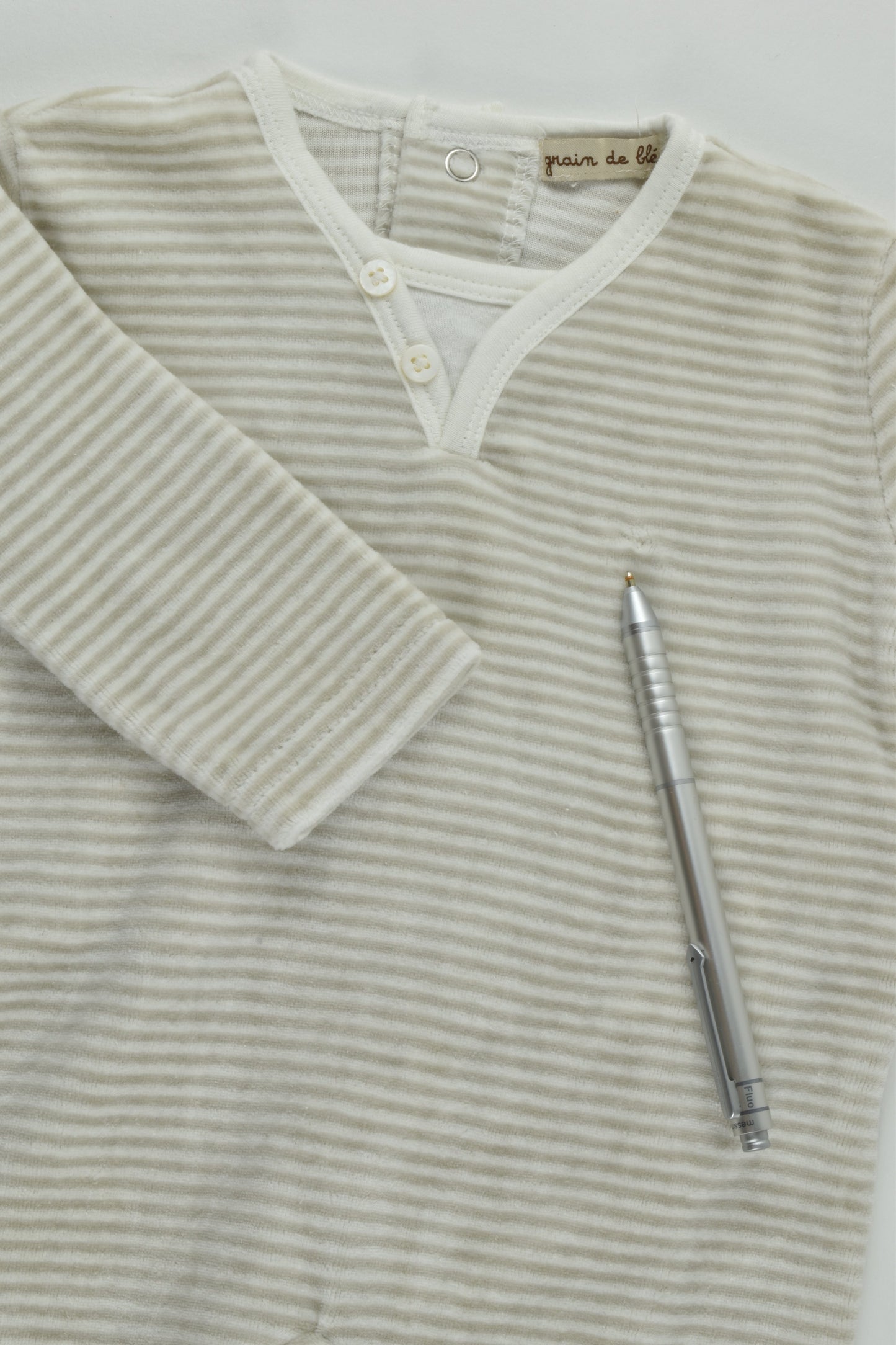 Grain De Blé (France) Size 000 (3 months, 60 cm) Striped Footed Velour Romper