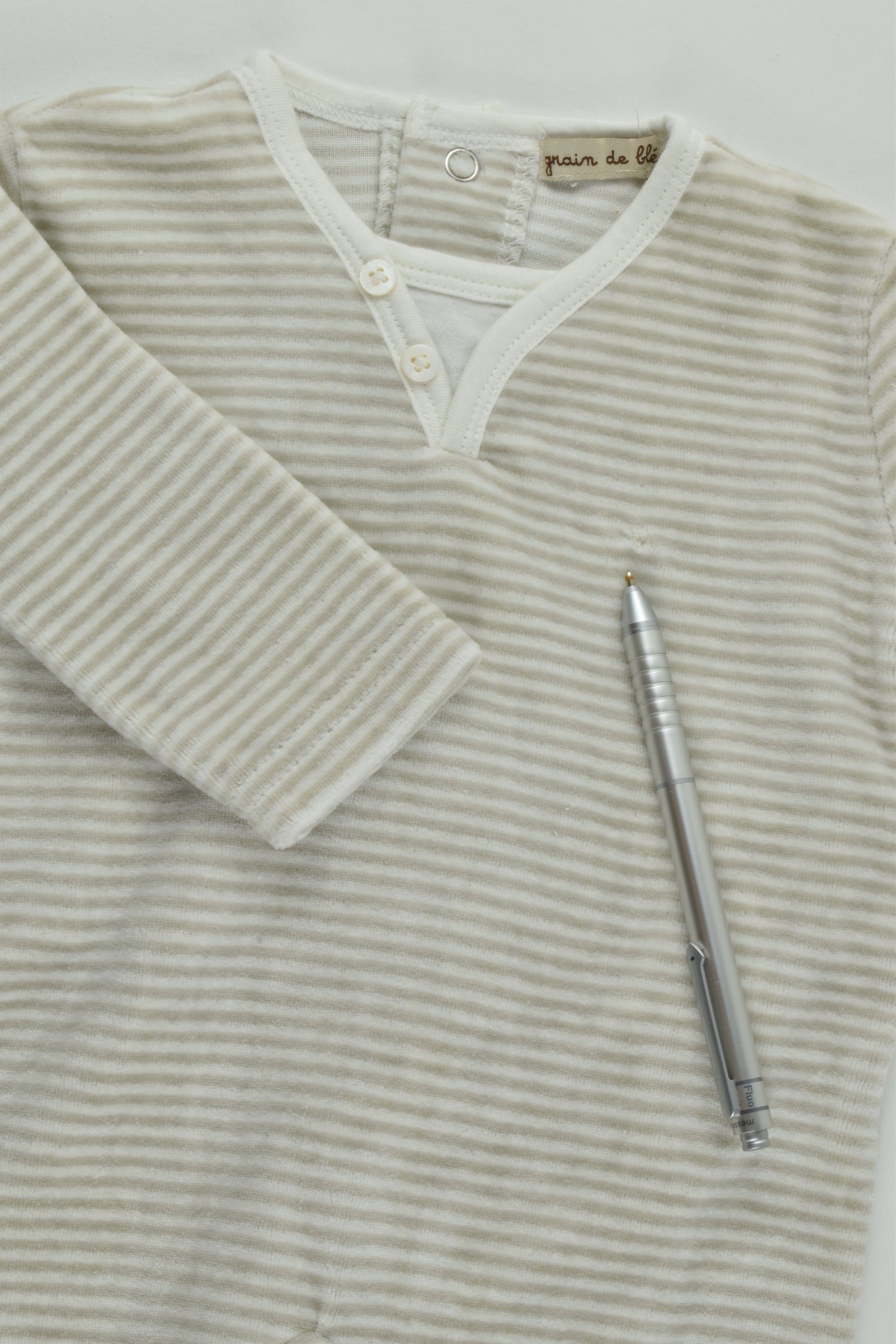 Grain De Blé (France) Size 000 (3 months, 60 cm) Striped Footed Velour Romper